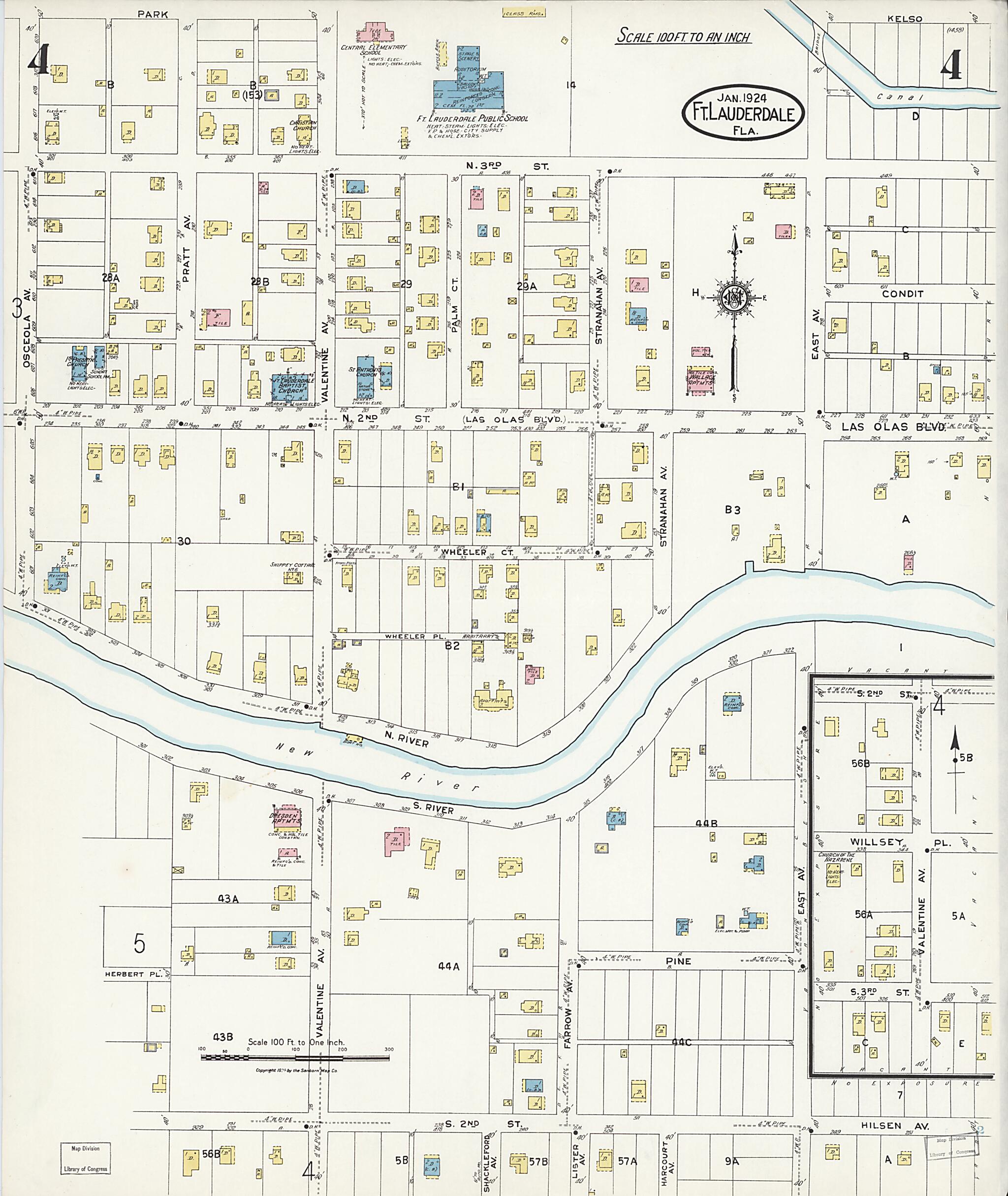 This old map of Fort Lauderdale, Broward County, Florida was created by Sanborn Map Company in 1924