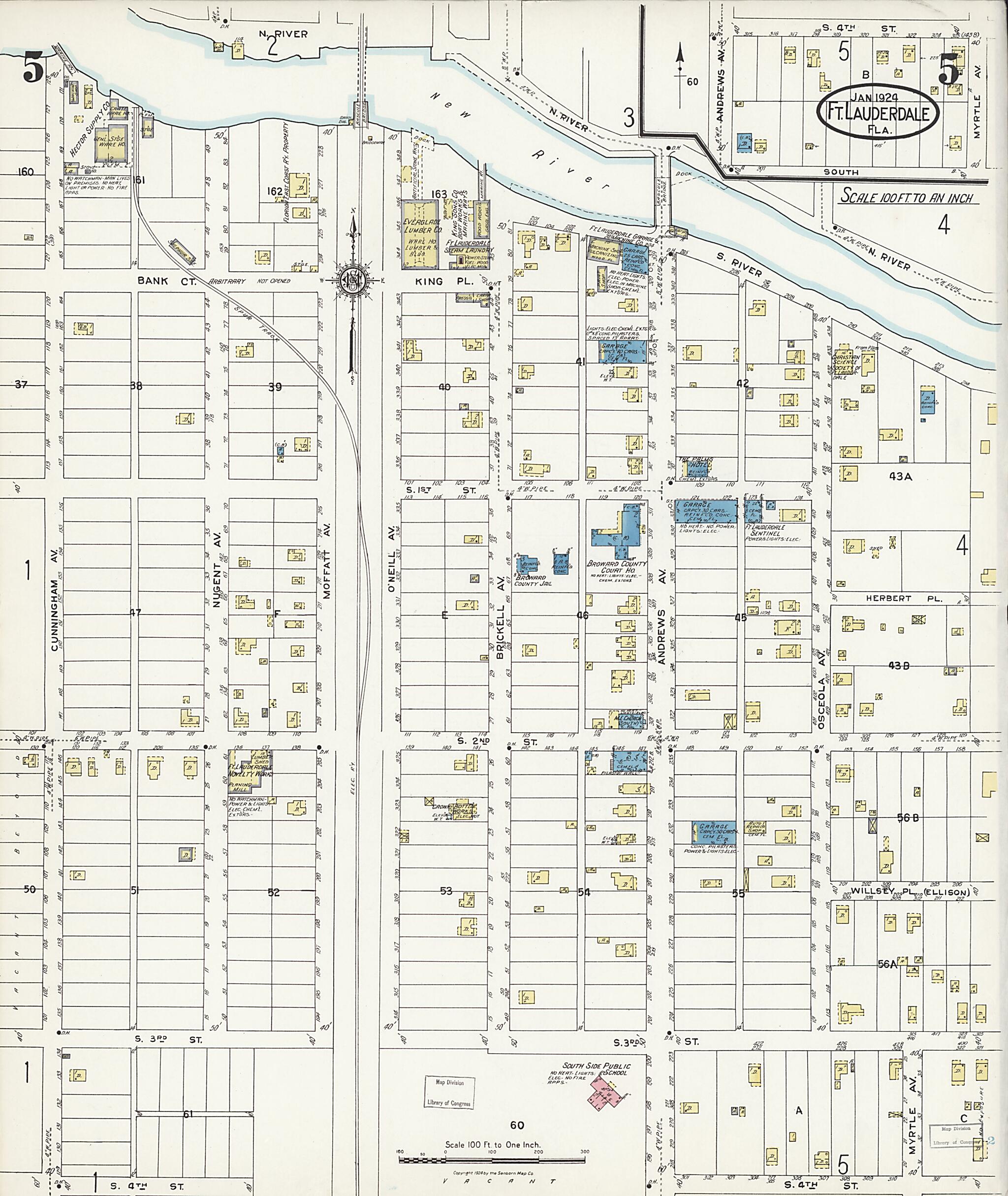 This old map of Fort Lauderdale, Broward County, Florida was created by Sanborn Map Company in 1924