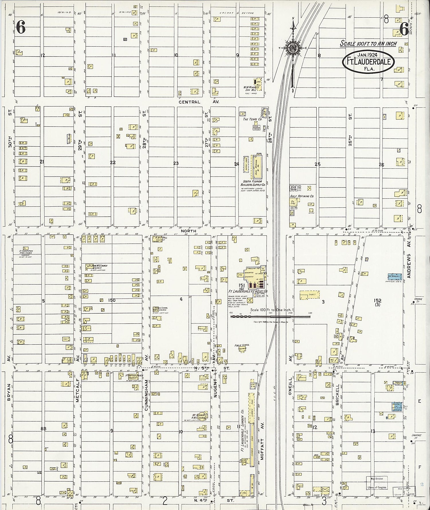 This old map of Fort Lauderdale, Broward County, Florida was created by Sanborn Map Company in 1924