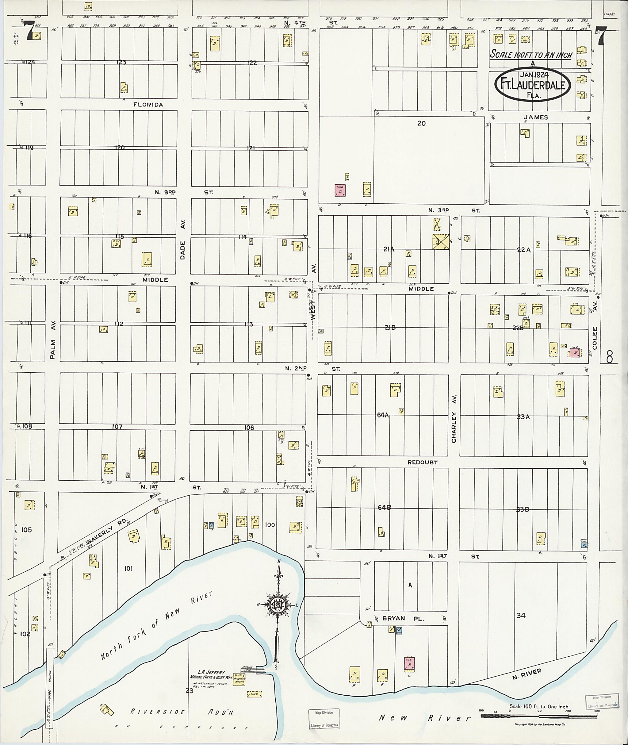 This old map of Fort Lauderdale, Broward County, Florida was created by Sanborn Map Company in 1924