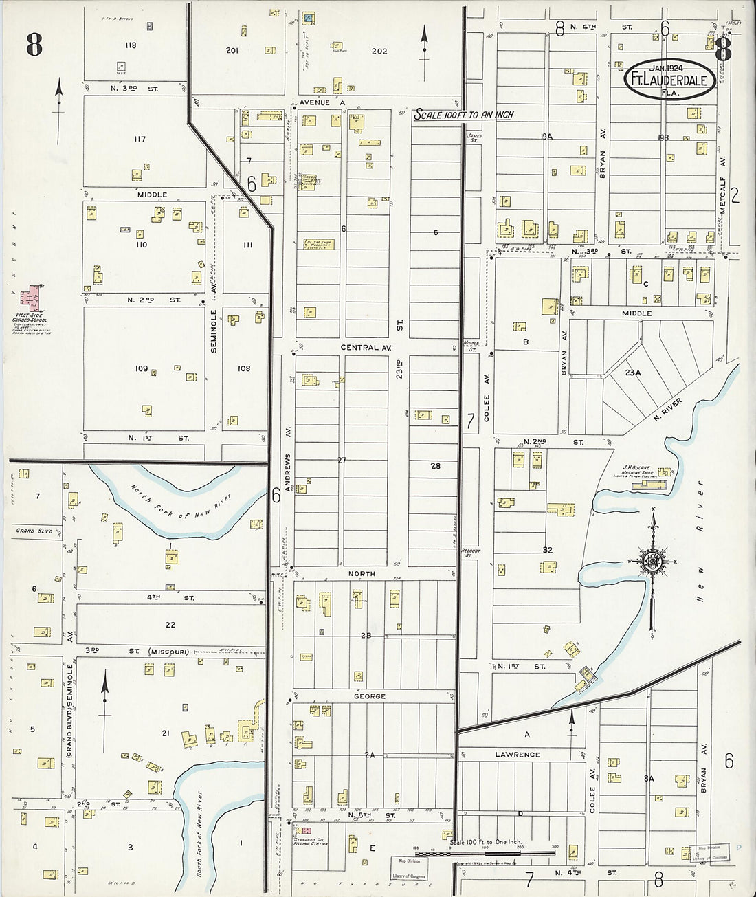 This old map of Fort Lauderdale, Broward County, Florida was created by Sanborn Map Company in 1924