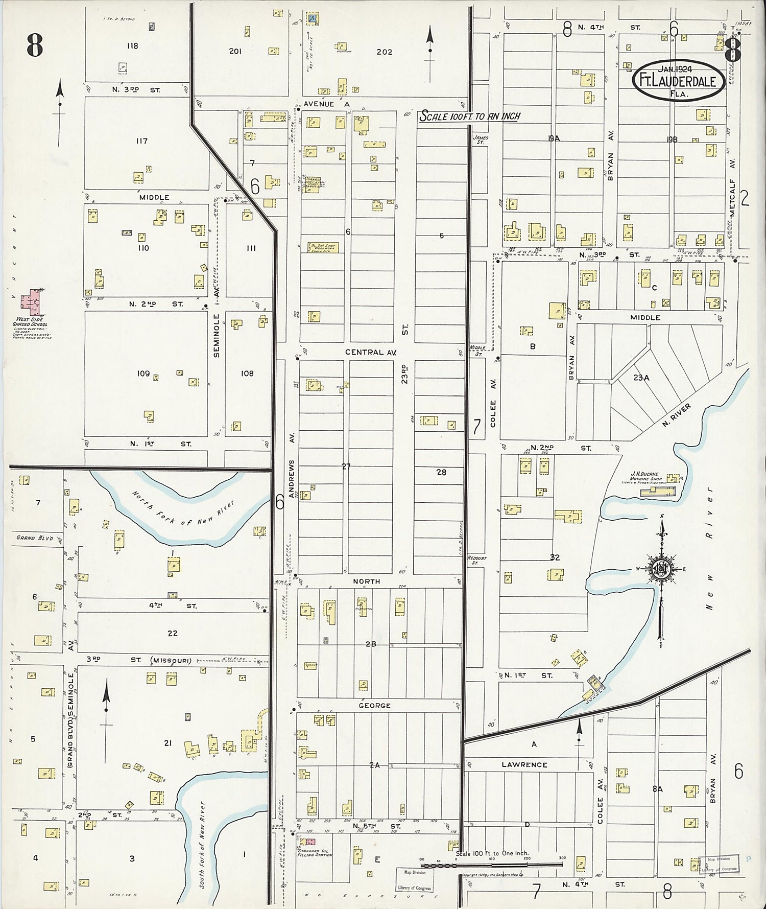 This old map of Fort Lauderdale, Broward County, Florida was created by Sanborn Map Company in 1924