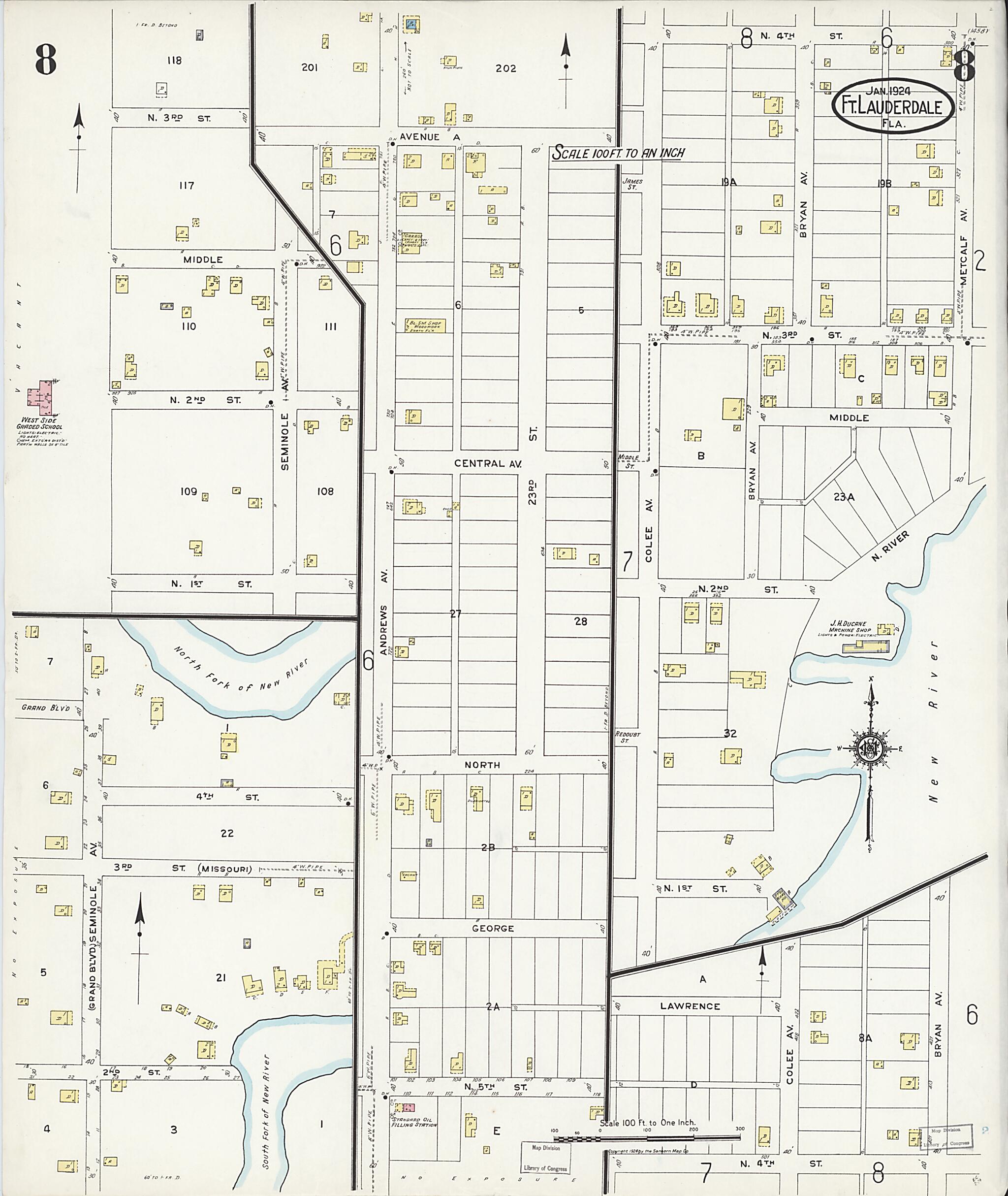 This old map of Fort Lauderdale, Broward County, Florida was created by Sanborn Map Company in 1924