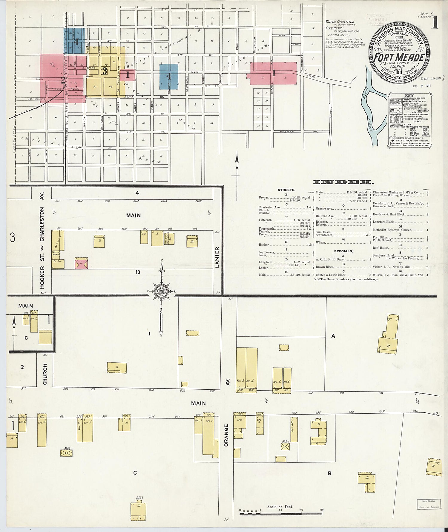 This old map of Fort Meade, Polk County, Florida was created by Sanborn Map Company in 1911