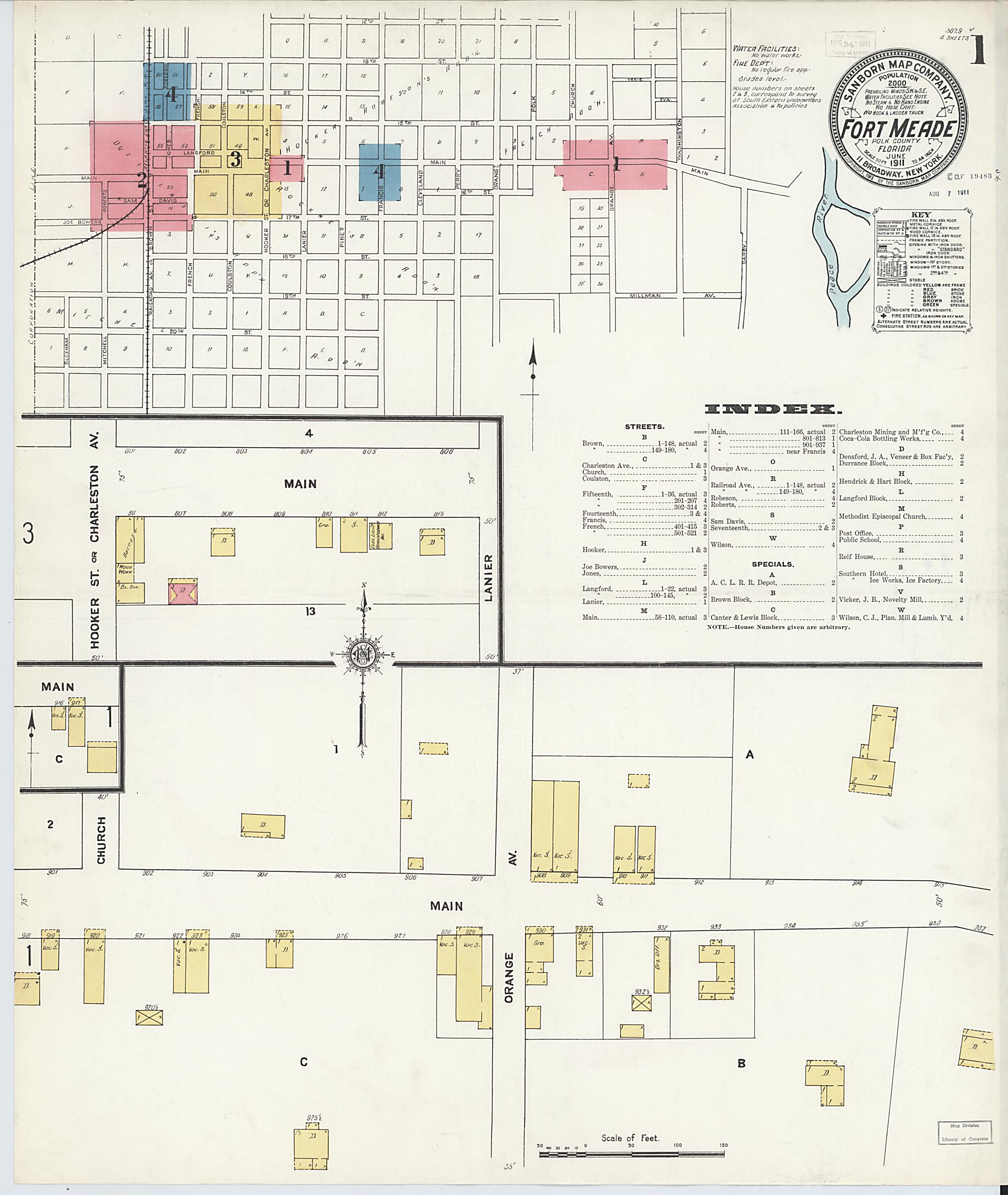 This old map of Fort Meade, Polk County, Florida was created by Sanborn Map Company in 1911