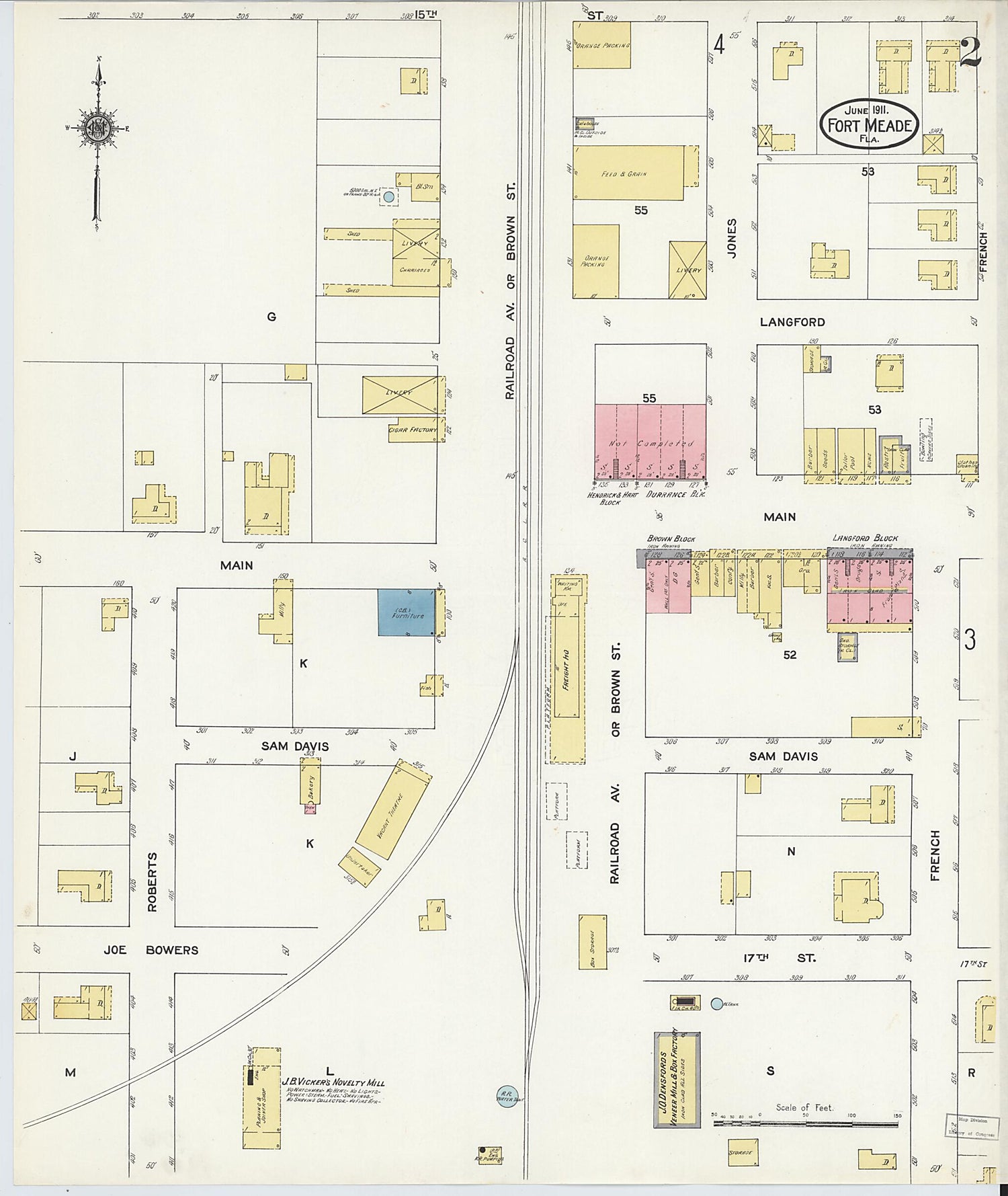 This old map of Fort Meade, Polk County, Florida was created by Sanborn Map Company in 1911