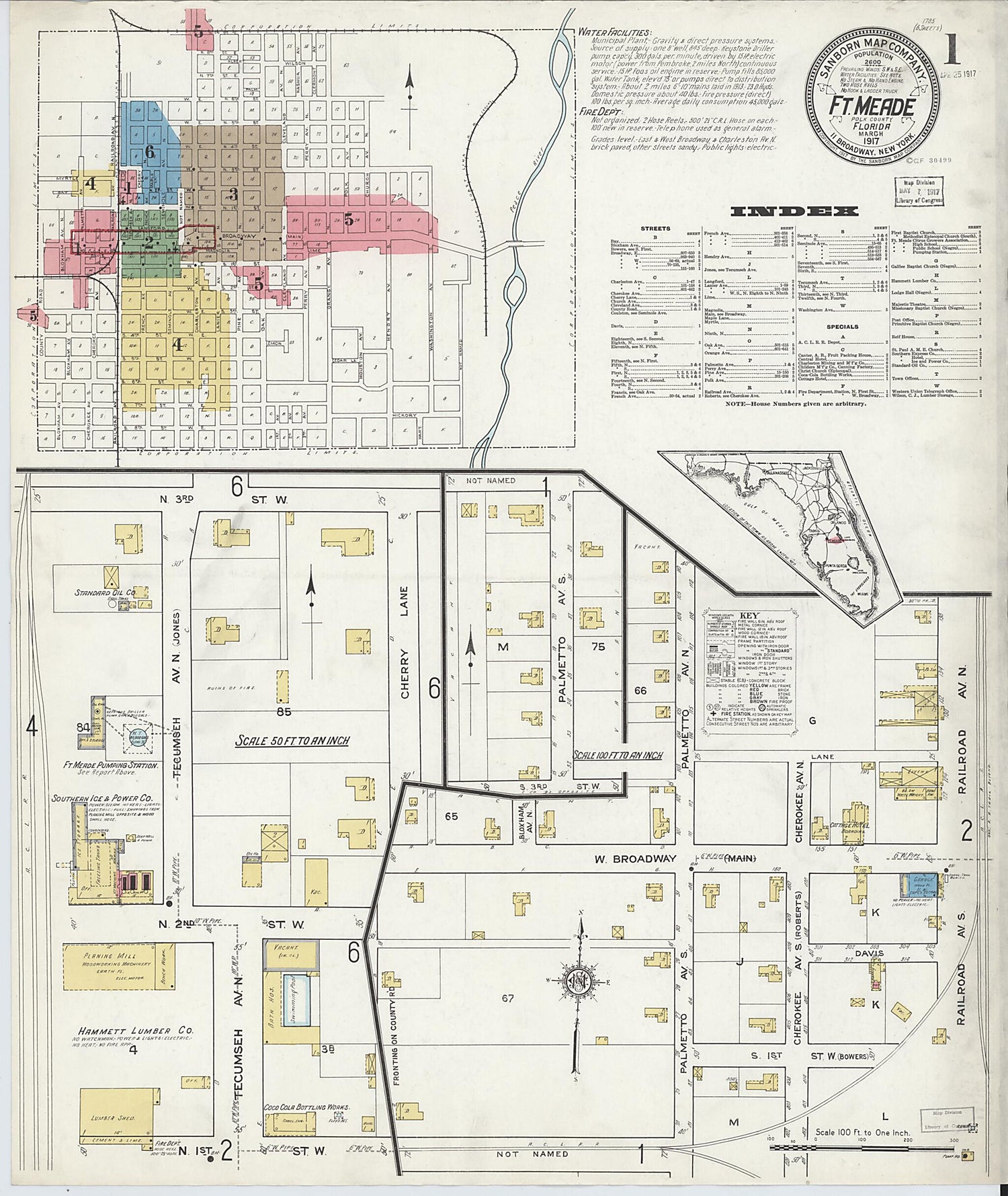 This old map of Fort Meade, Polk County, Florida was created by Sanborn Map Company in 1917