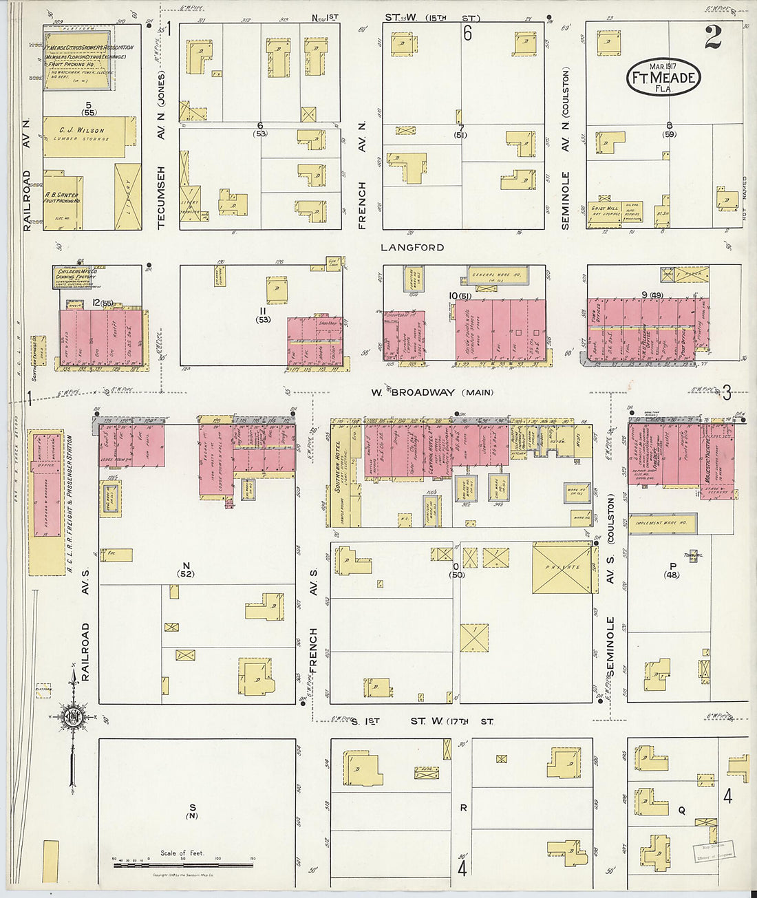 This old map of Fort Meade, Polk County, Florida was created by Sanborn Map Company in 1917