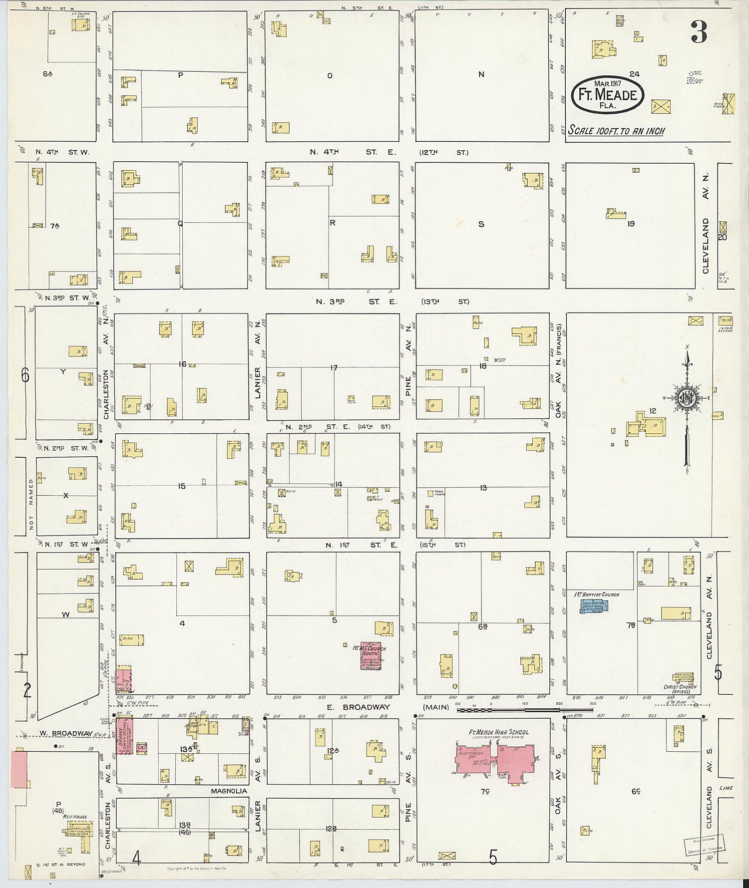 This old map of Fort Meade, Polk County, Florida was created by Sanborn Map Company in 1917