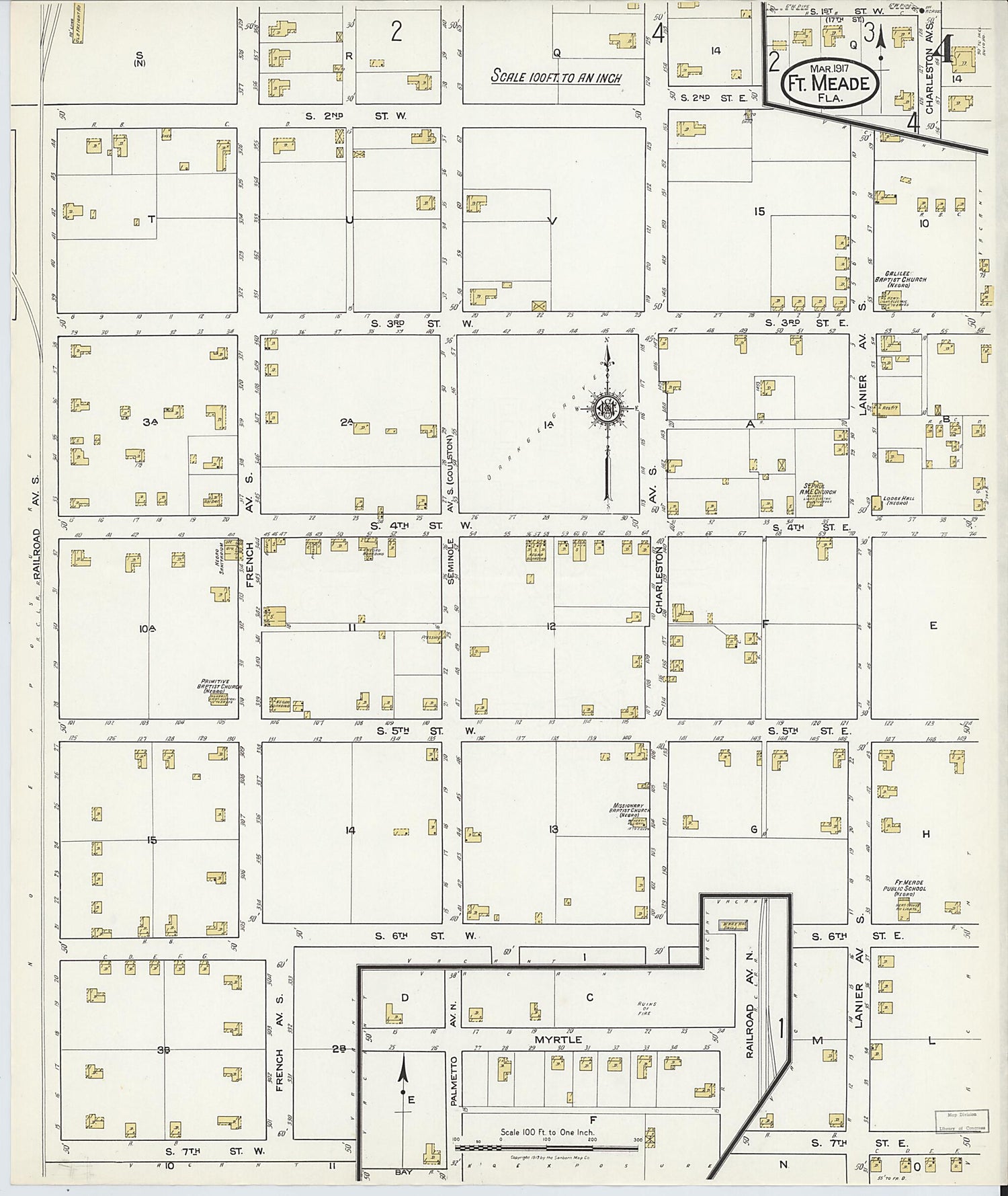 This old map of Fort Meade, Polk County, Florida was created by Sanborn Map Company in 1917