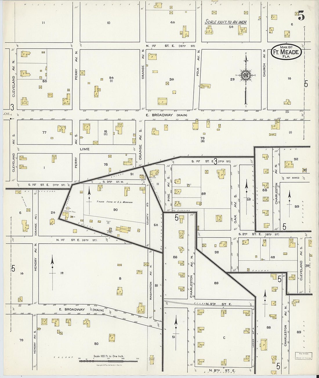 This old map of Fort Meade, Polk County, Florida was created by Sanborn Map Company in 1917