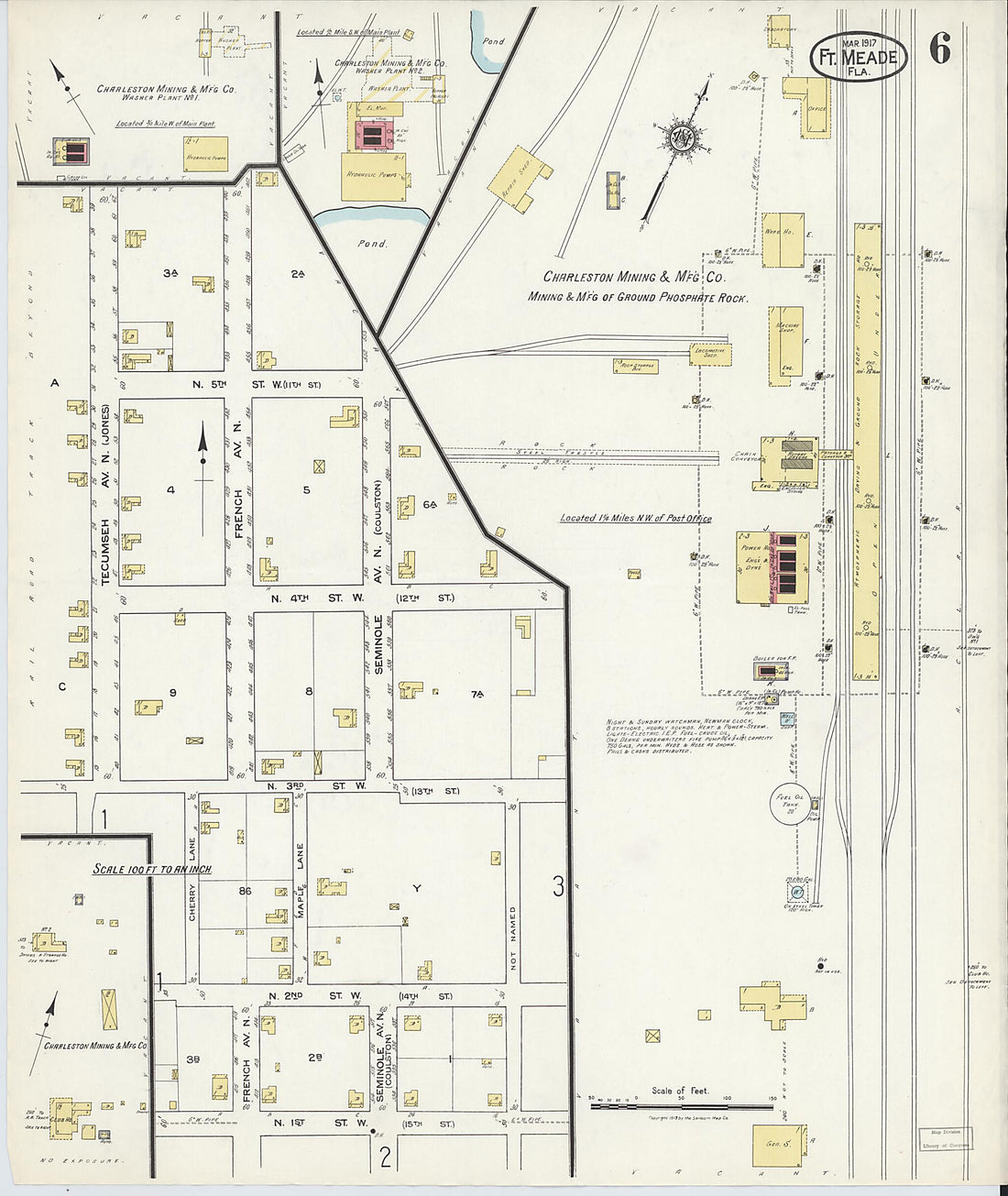 This old map of Fort Meade, Polk County, Florida was created by Sanborn Map Company in 1917