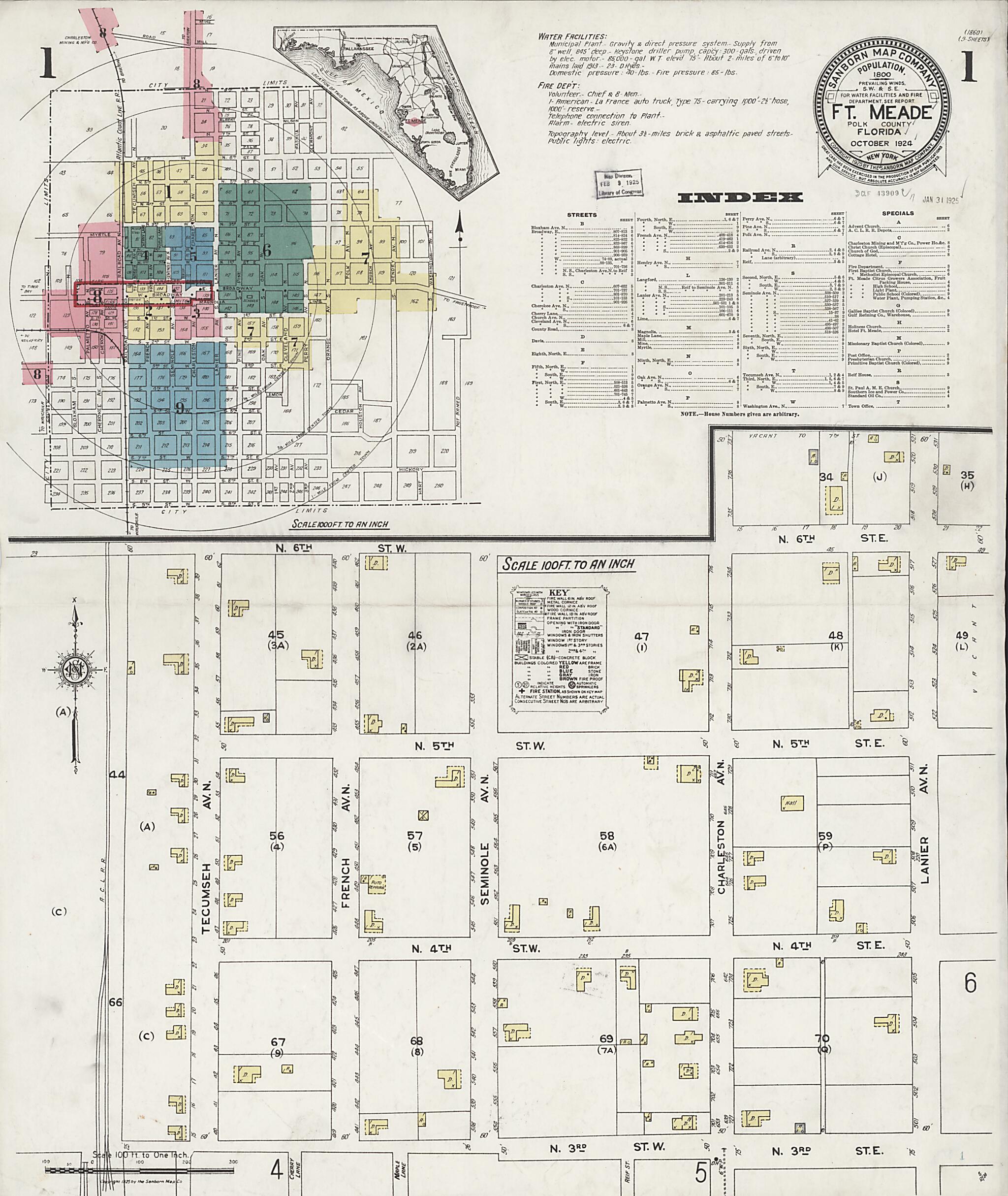 This old map of Fort Meade, Polk County, Florida was created by Sanborn Map Company in 1924