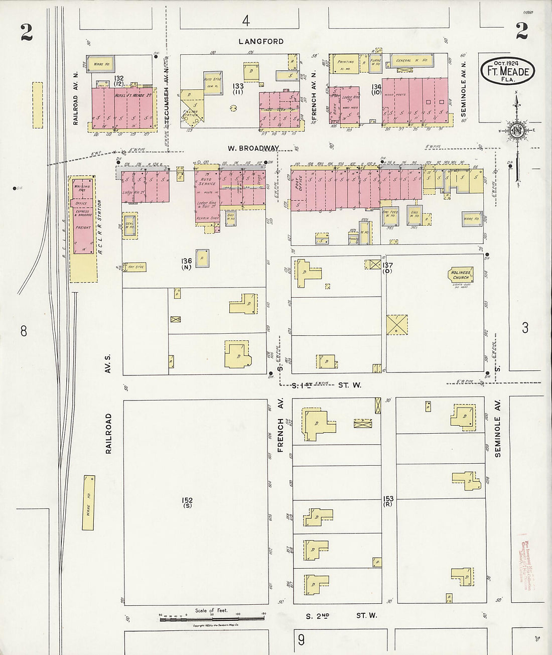 This old map of Fort Meade, Polk County, Florida was created by Sanborn Map Company in 1924