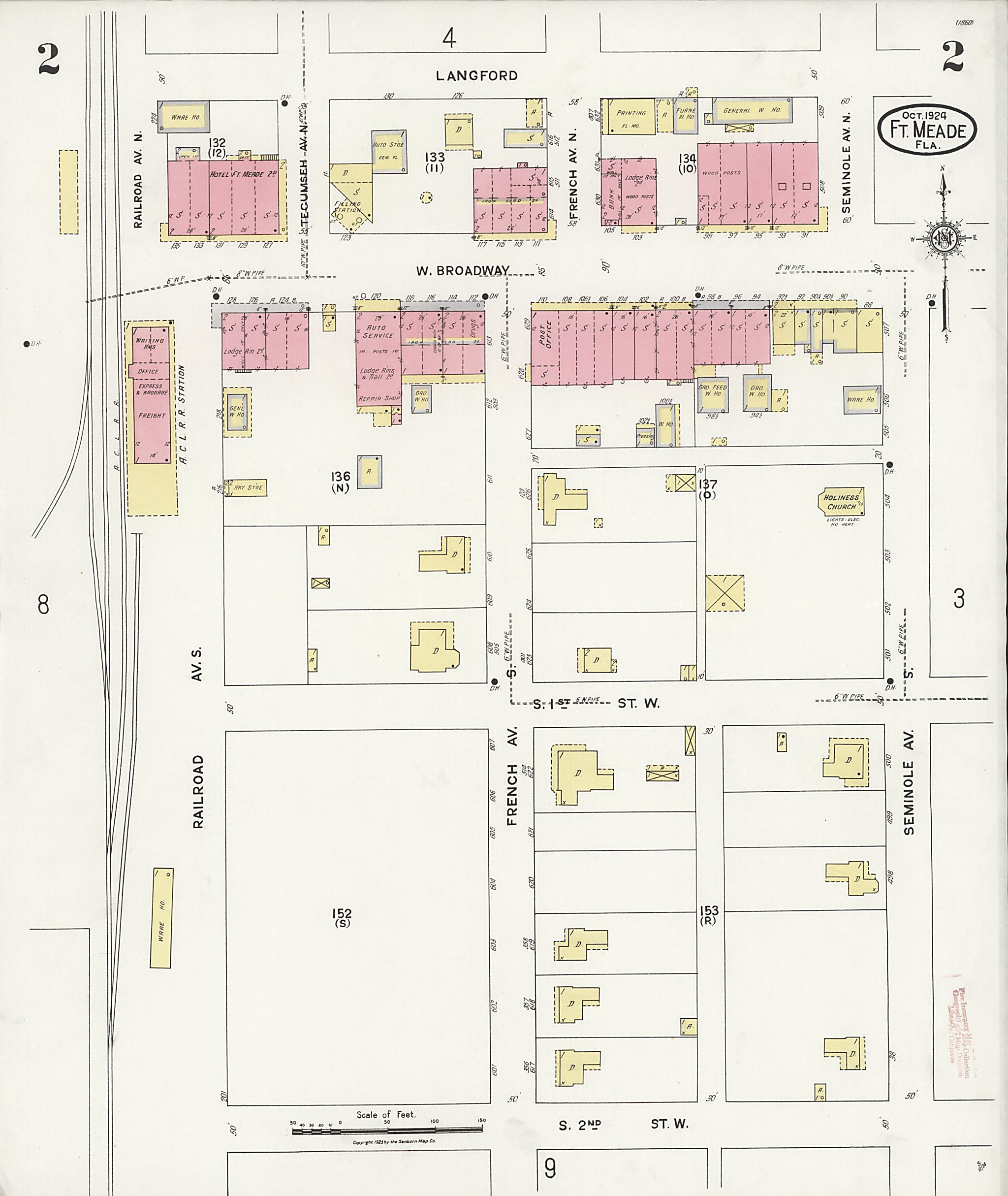 This old map of Fort Meade, Polk County, Florida was created by Sanborn Map Company in 1924