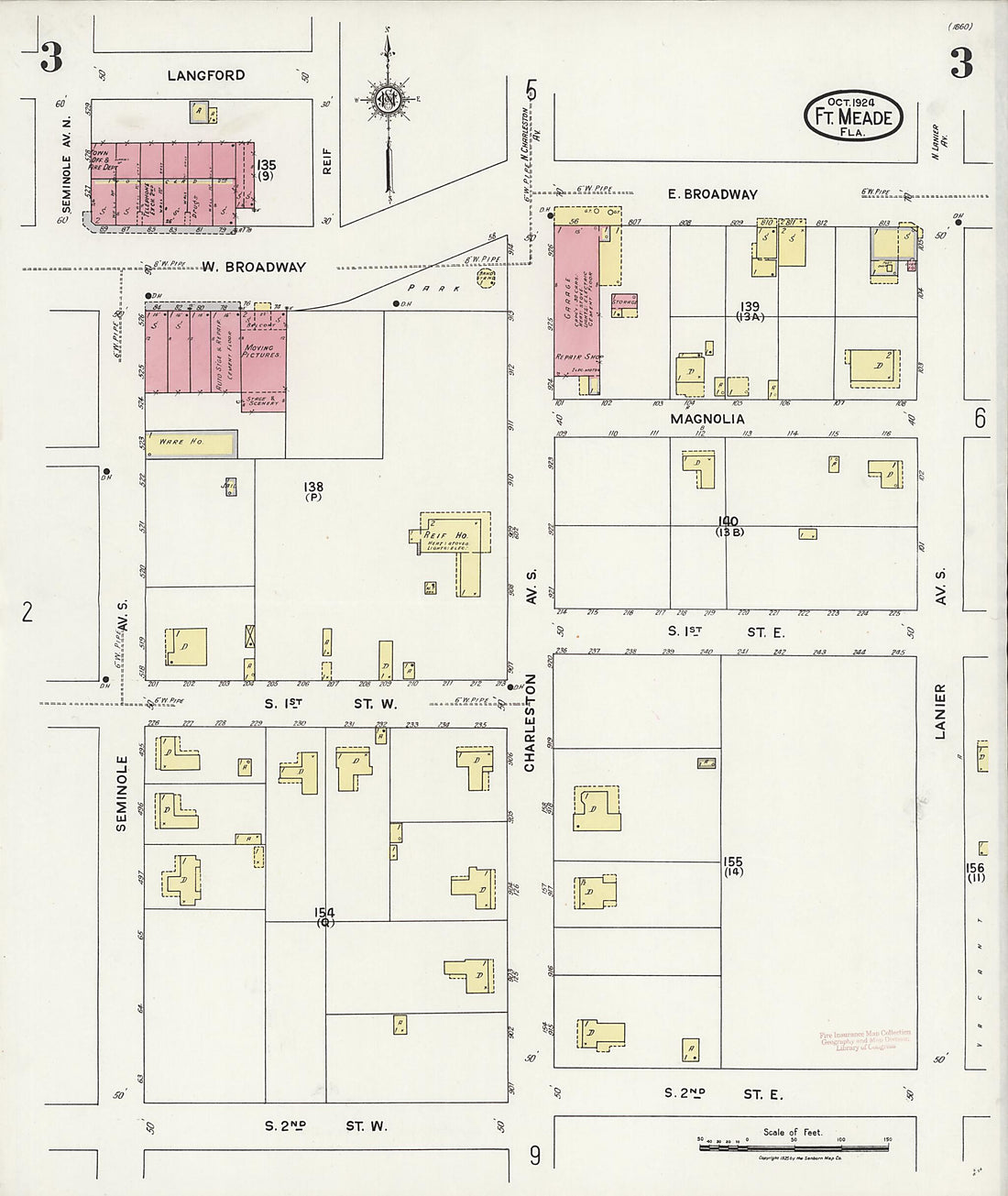 This old map of Fort Meade, Polk County, Florida was created by Sanborn Map Company in 1924