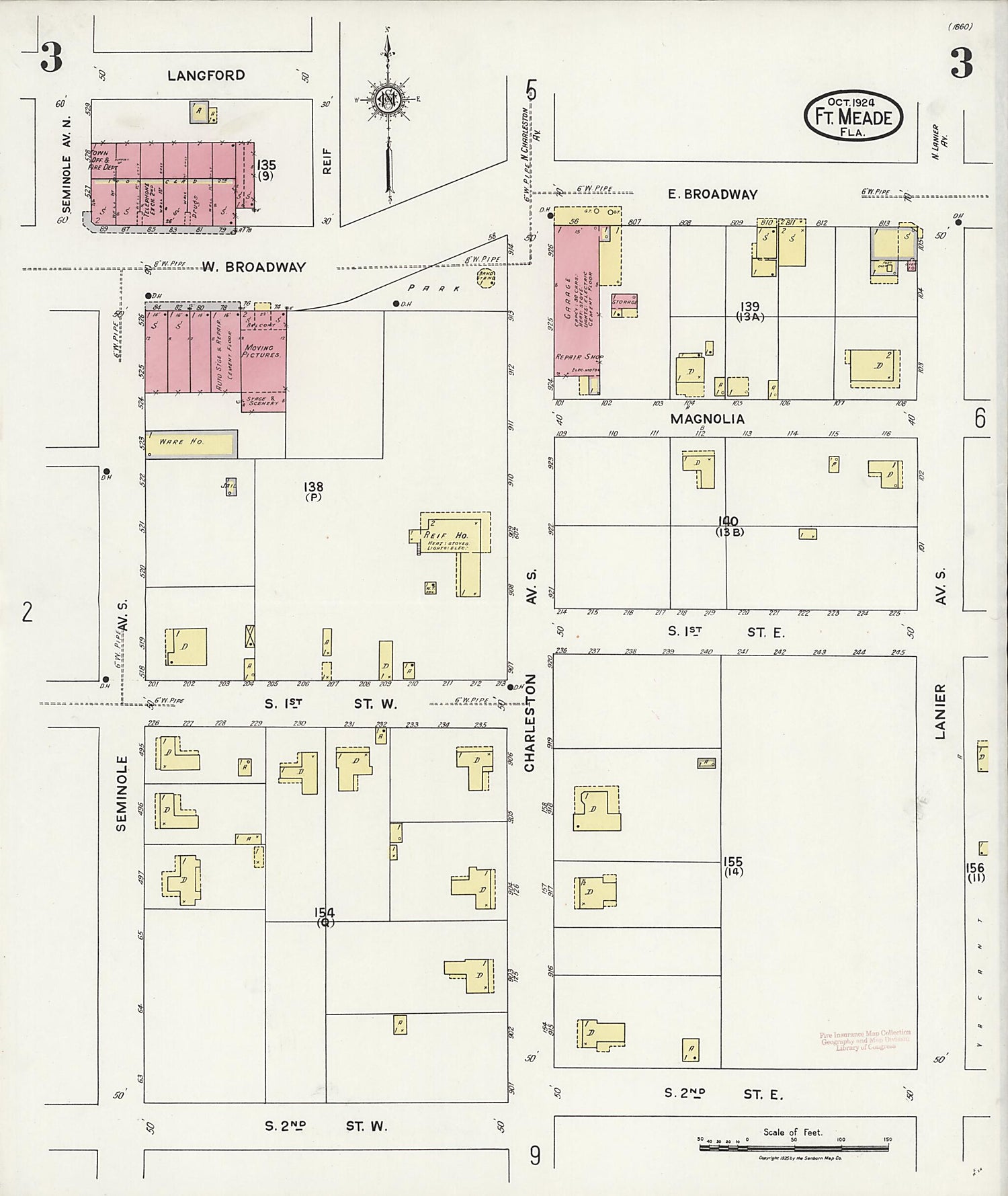 This old map of Fort Meade, Polk County, Florida was created by Sanborn Map Company in 1924