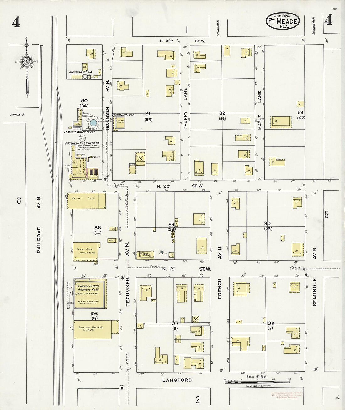 This old map of Fort Meade, Polk County, Florida was created by Sanborn Map Company in 1924