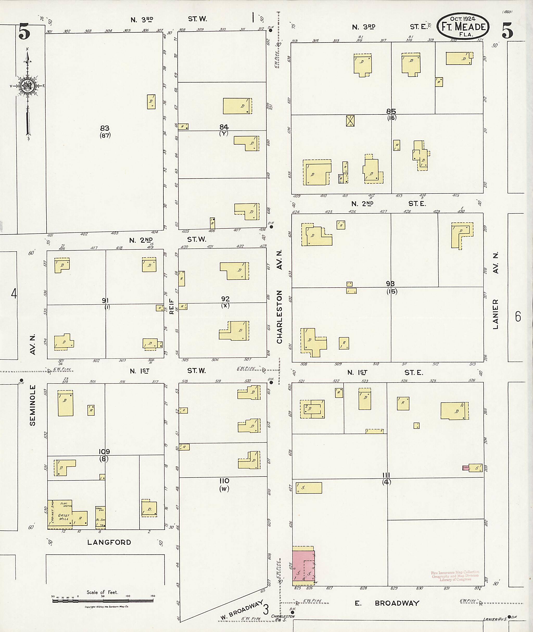 This old map of Fort Meade, Polk County, Florida was created by Sanborn Map Company in 1924