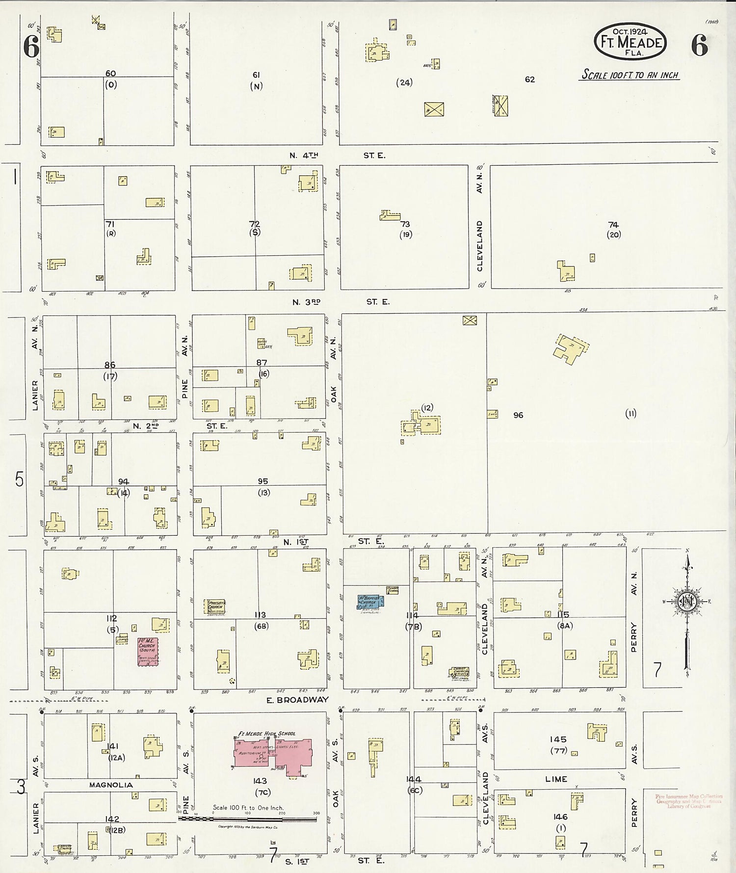 This old map of Fort Meade, Polk County, Florida was created by Sanborn Map Company in 1924