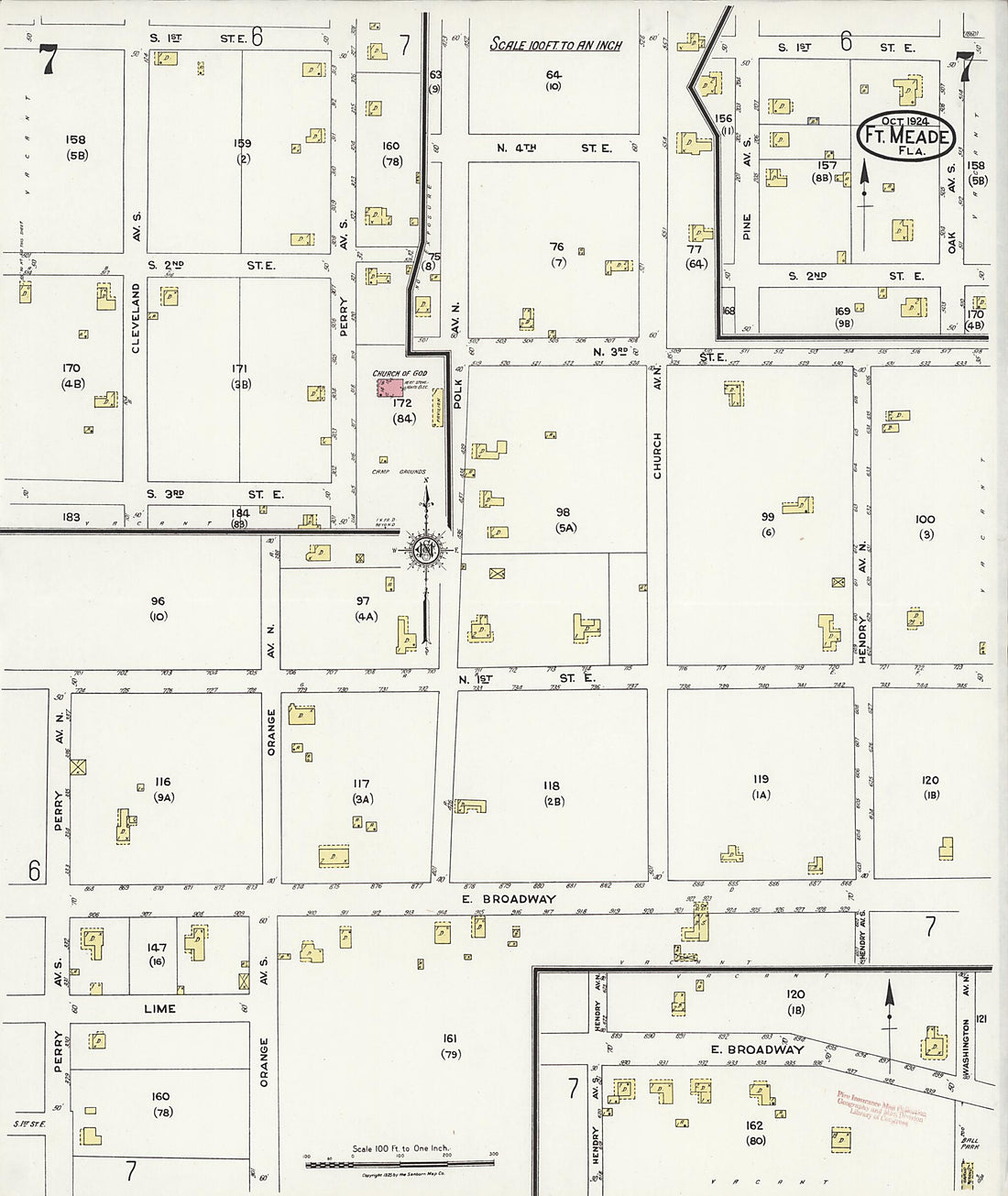 This old map of Fort Meade, Polk County, Florida was created by Sanborn Map Company in 1924