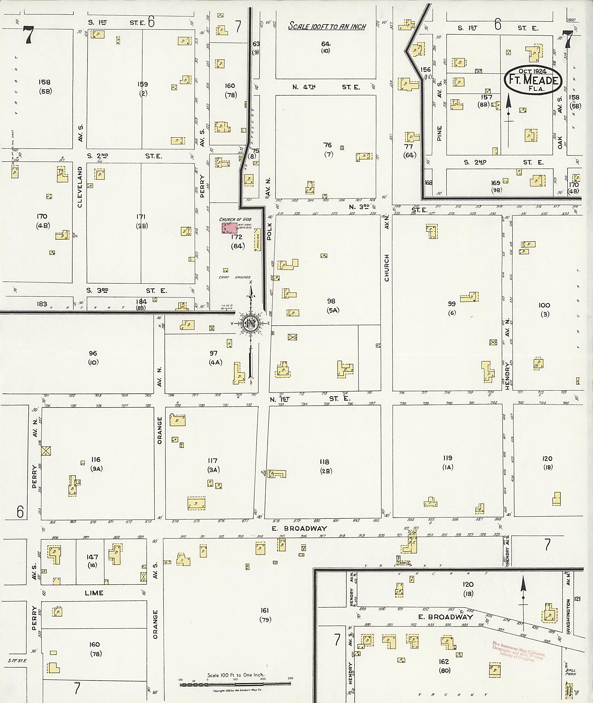 This old map of Fort Meade, Polk County, Florida was created by Sanborn Map Company in 1924