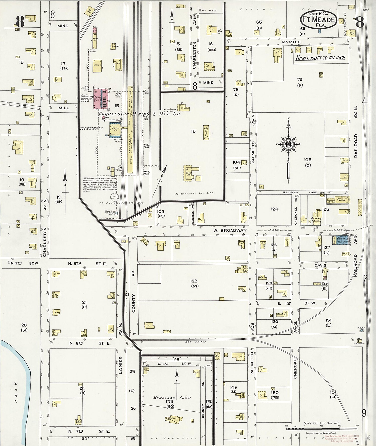 This old map of Fort Meade, Polk County, Florida was created by Sanborn Map Company in 1924