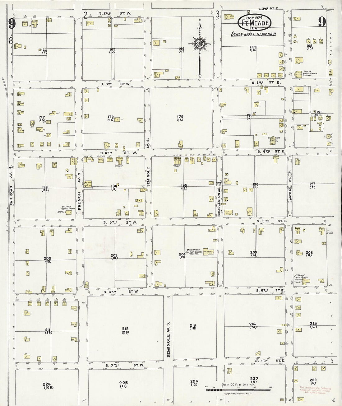 This old map of Fort Meade, Polk County, Florida was created by Sanborn Map Company in 1924