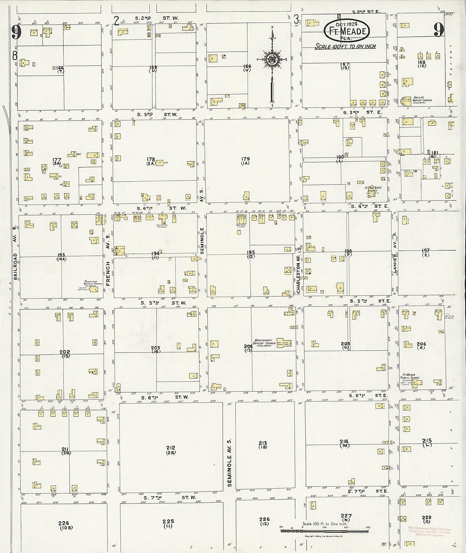 This old map of Fort Meade, Polk County, Florida was created by Sanborn Map Company in 1924