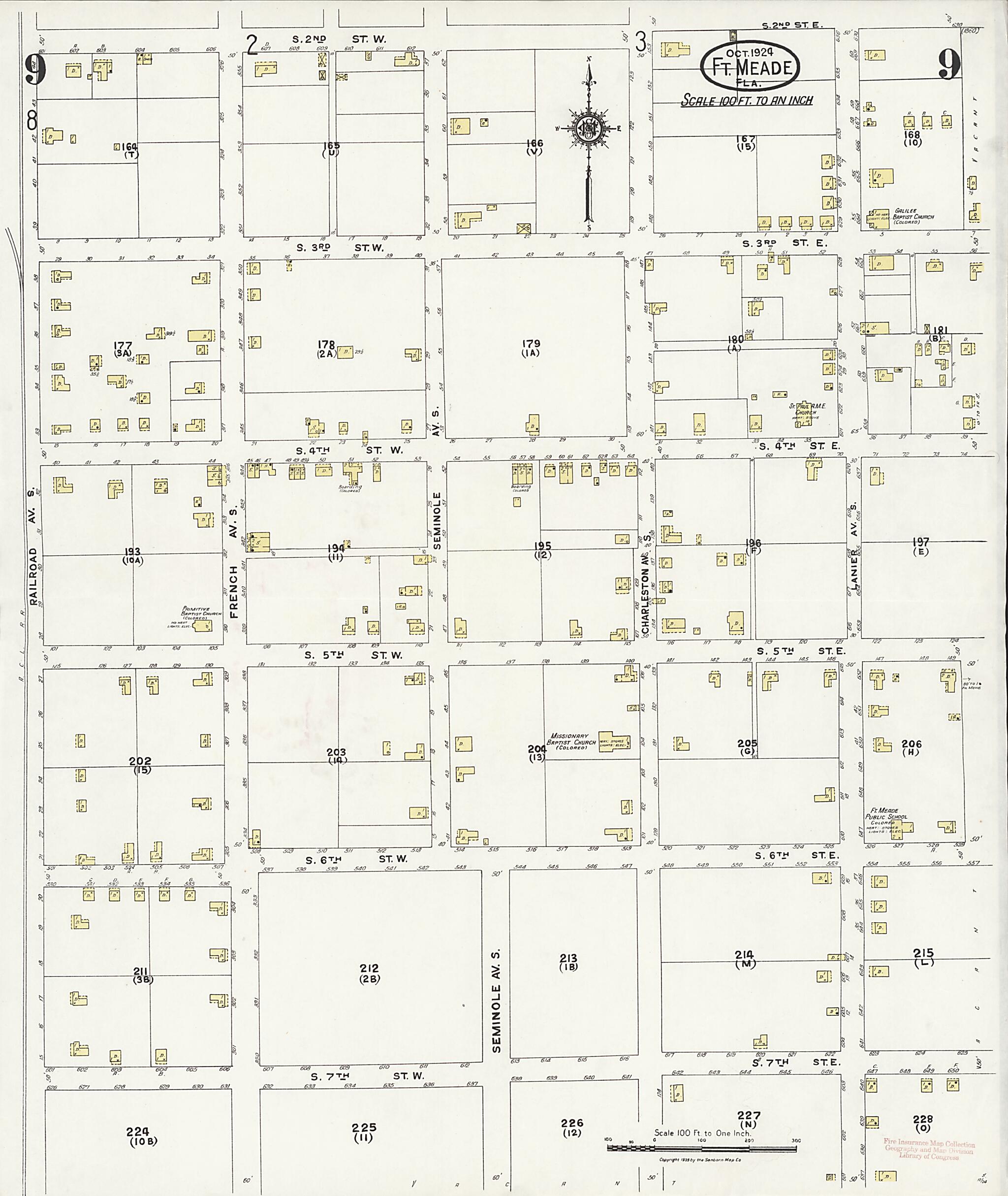 This old map of Fort Meade, Polk County, Florida was created by Sanborn Map Company in 1924