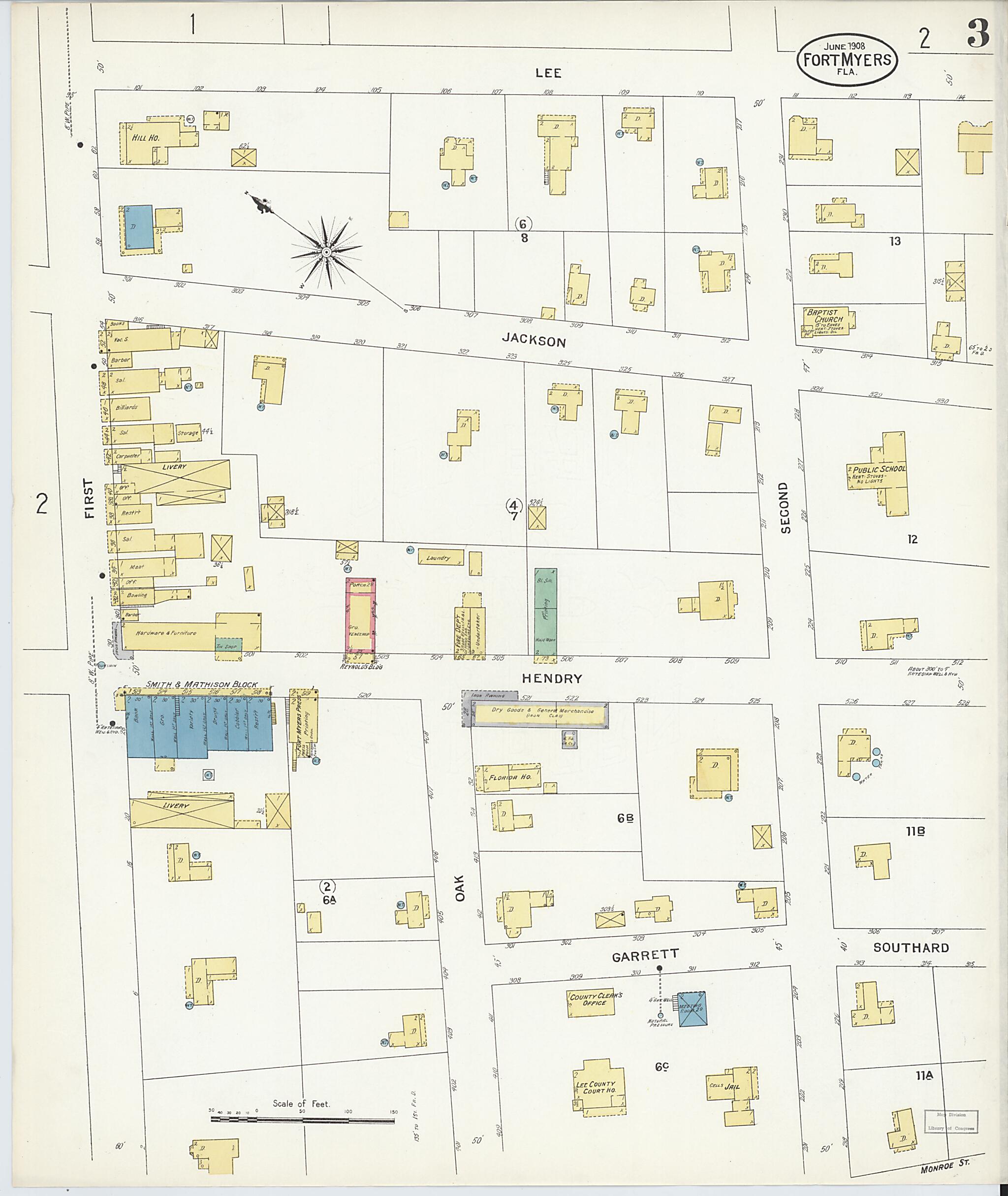 This old map of Fort Myers, Lee County, Florida was created by Sanborn Map Company in 1908