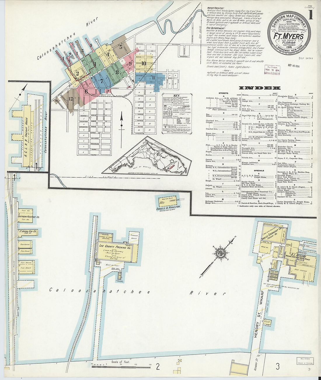 This old map of Fort Myers, Lee County, Florida was created by Sanborn Map Company in 1914