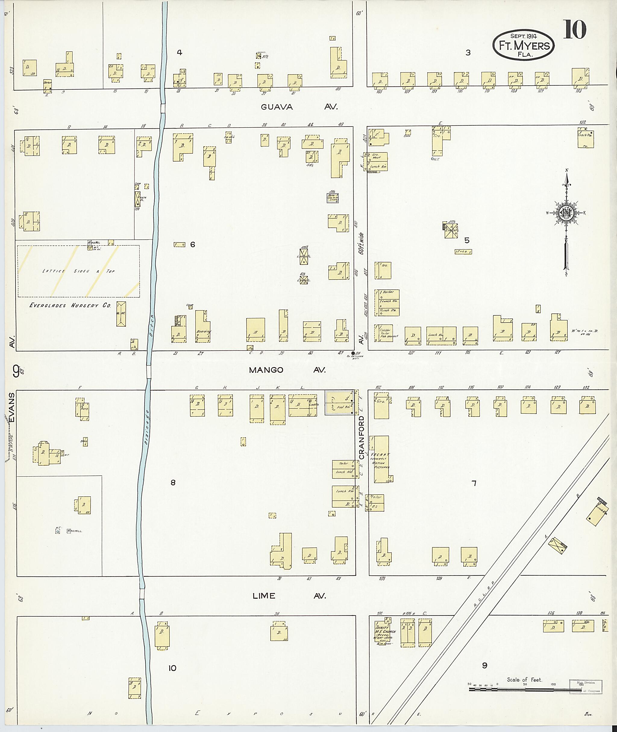 This old map of Fort Myers, Lee County, Florida was created by Sanborn Map Company in 1914