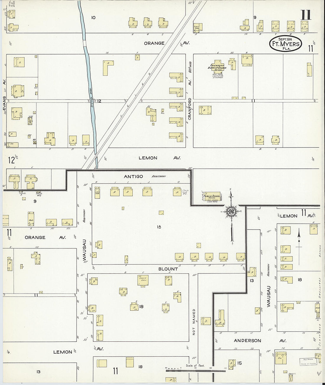 This old map of Fort Myers, Lee County, Florida was created by Sanborn Map Company in 1914