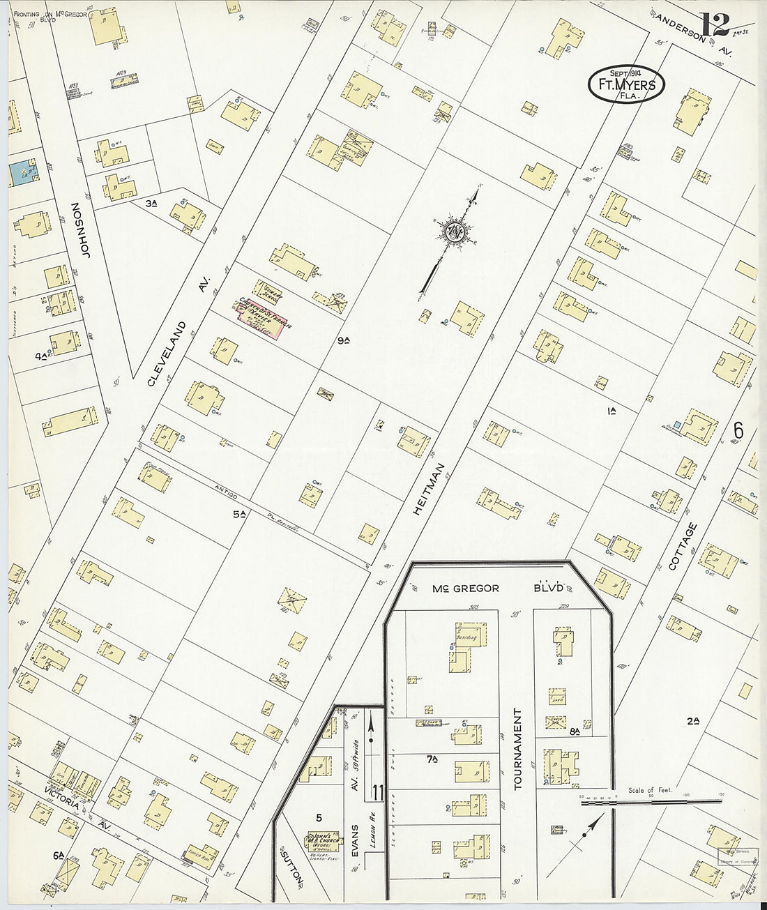 This old map of Fort Myers, Lee County, Florida was created by Sanborn Map Company in 1914