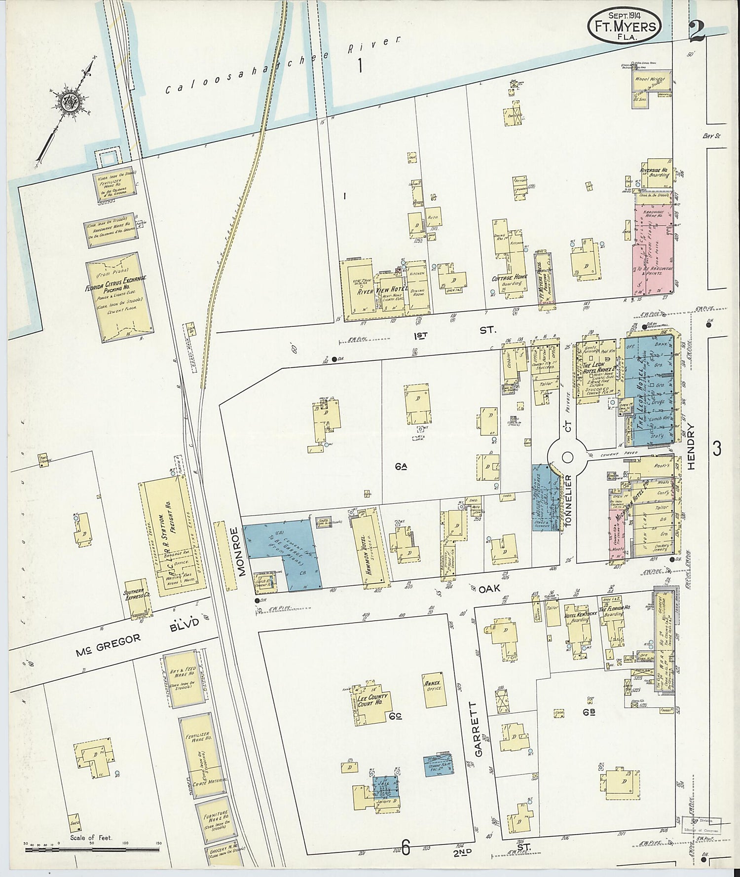 This old map of Fort Myers, Lee County, Florida was created by Sanborn Map Company in 1914