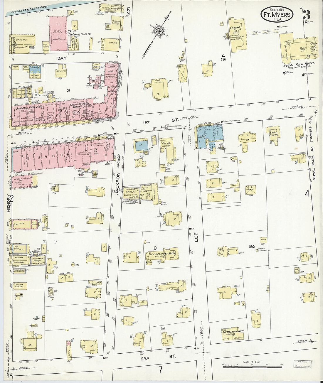 This old map of Fort Myers, Lee County, Florida was created by Sanborn Map Company in 1914