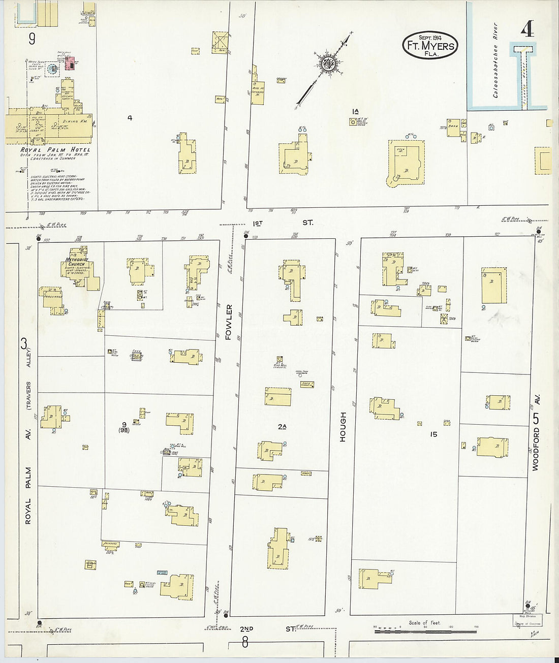 This old map of Fort Myers, Lee County, Florida was created by Sanborn Map Company in 1914