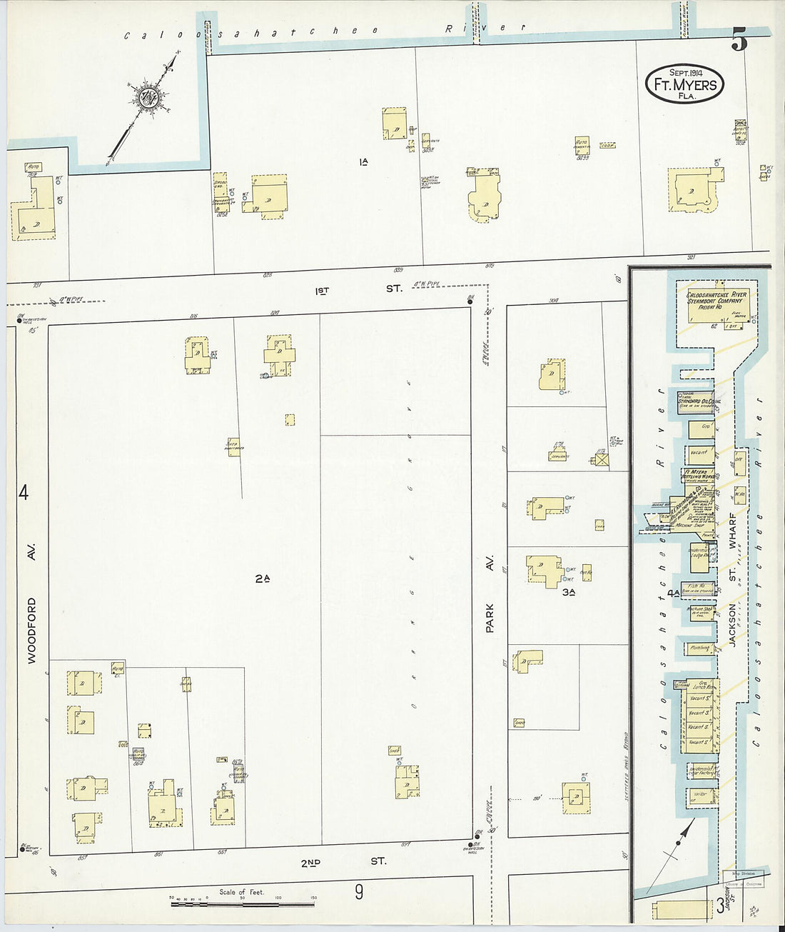 This old map of Fort Myers, Lee County, Florida was created by Sanborn Map Company in 1914