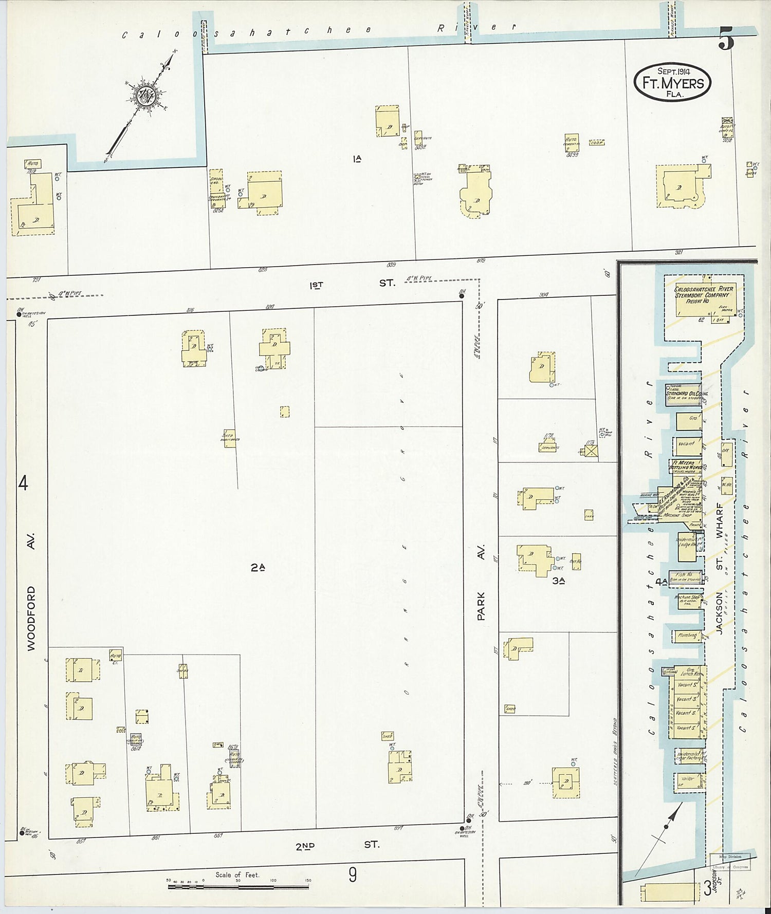 This old map of Fort Myers, Lee County, Florida was created by Sanborn Map Company in 1914