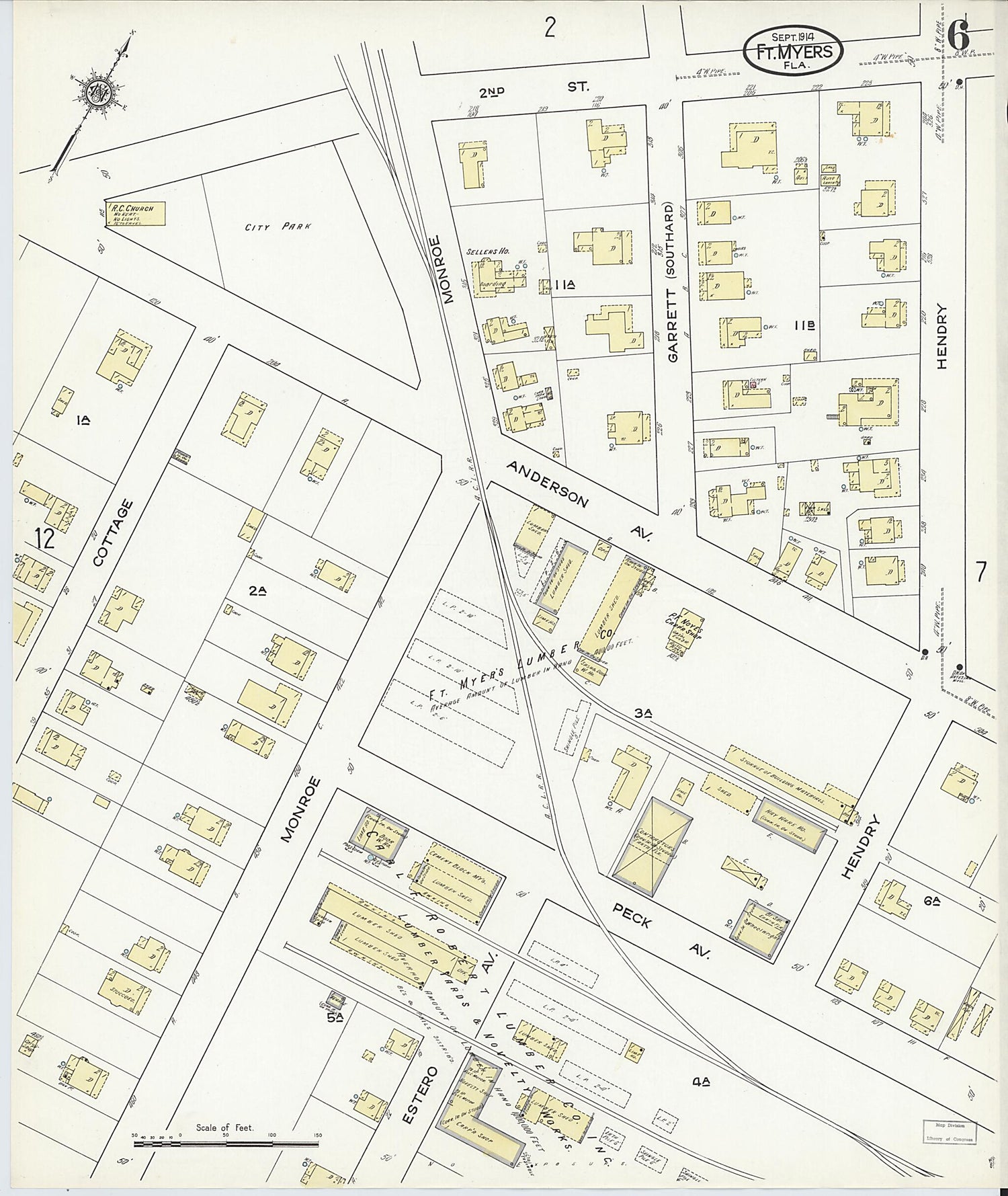 This old map of Fort Myers, Lee County, Florida was created by Sanborn Map Company in 1914