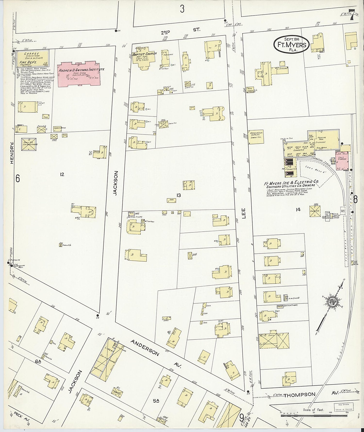 This old map of Fort Myers, Lee County, Florida was created by Sanborn Map Company in 1914