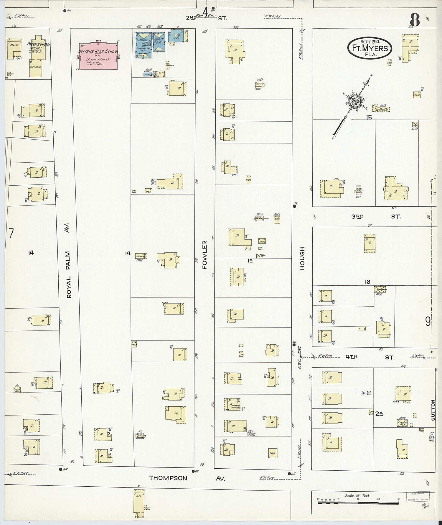 This old map of Fort Myers, Lee County, Florida was created by Sanborn Map Company in 1914