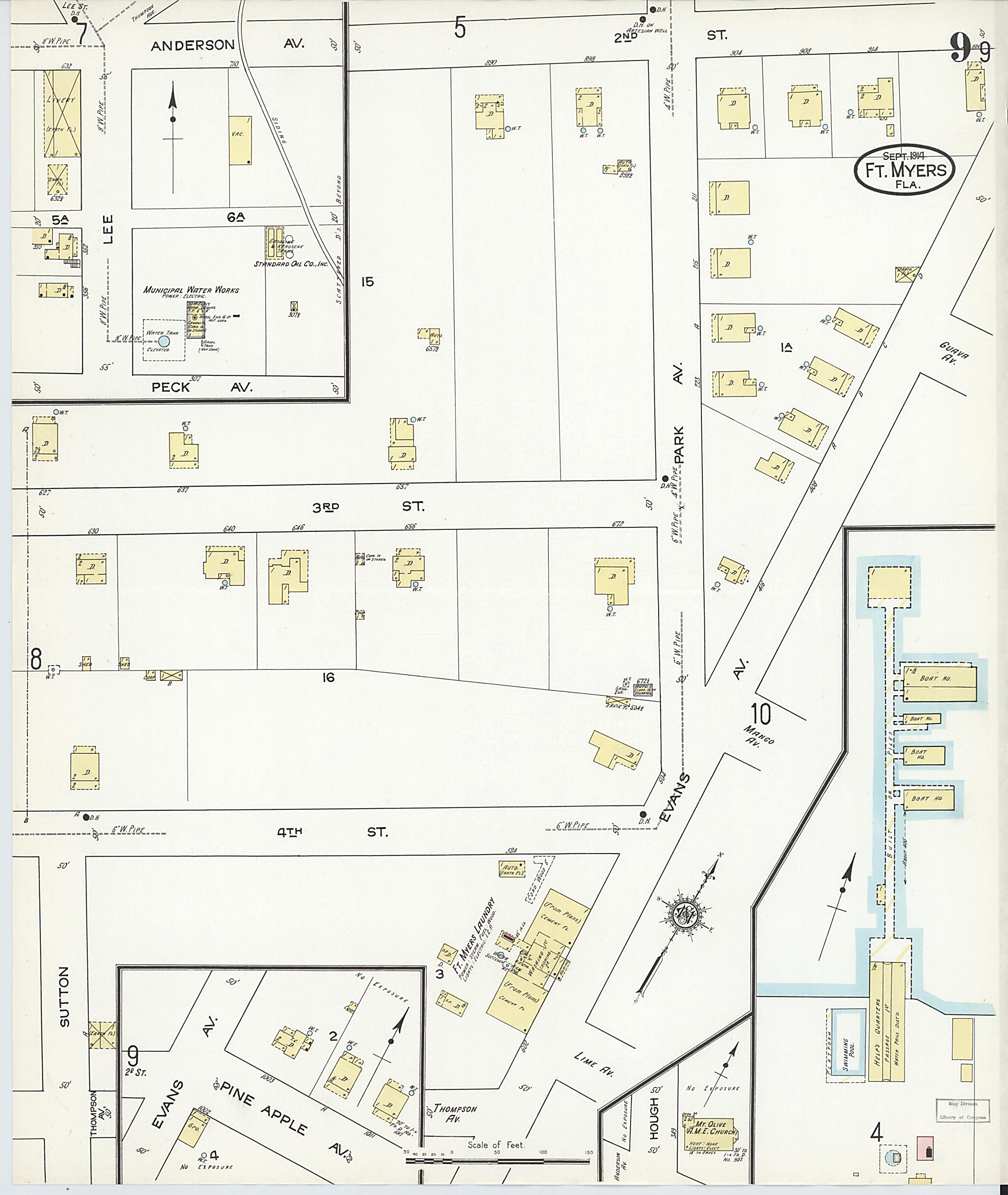 This old map of Fort Myers, Lee County, Florida was created by Sanborn Map Company in 1914