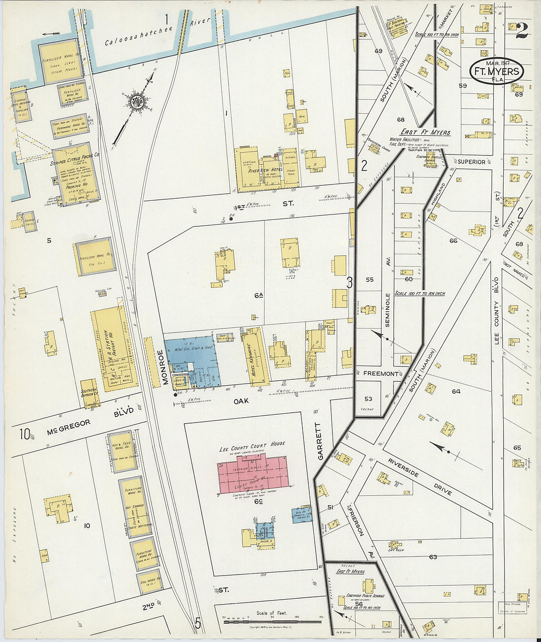 This old map of Fort Myers, Lee County, Florida was created by Sanborn Map Company in 1917