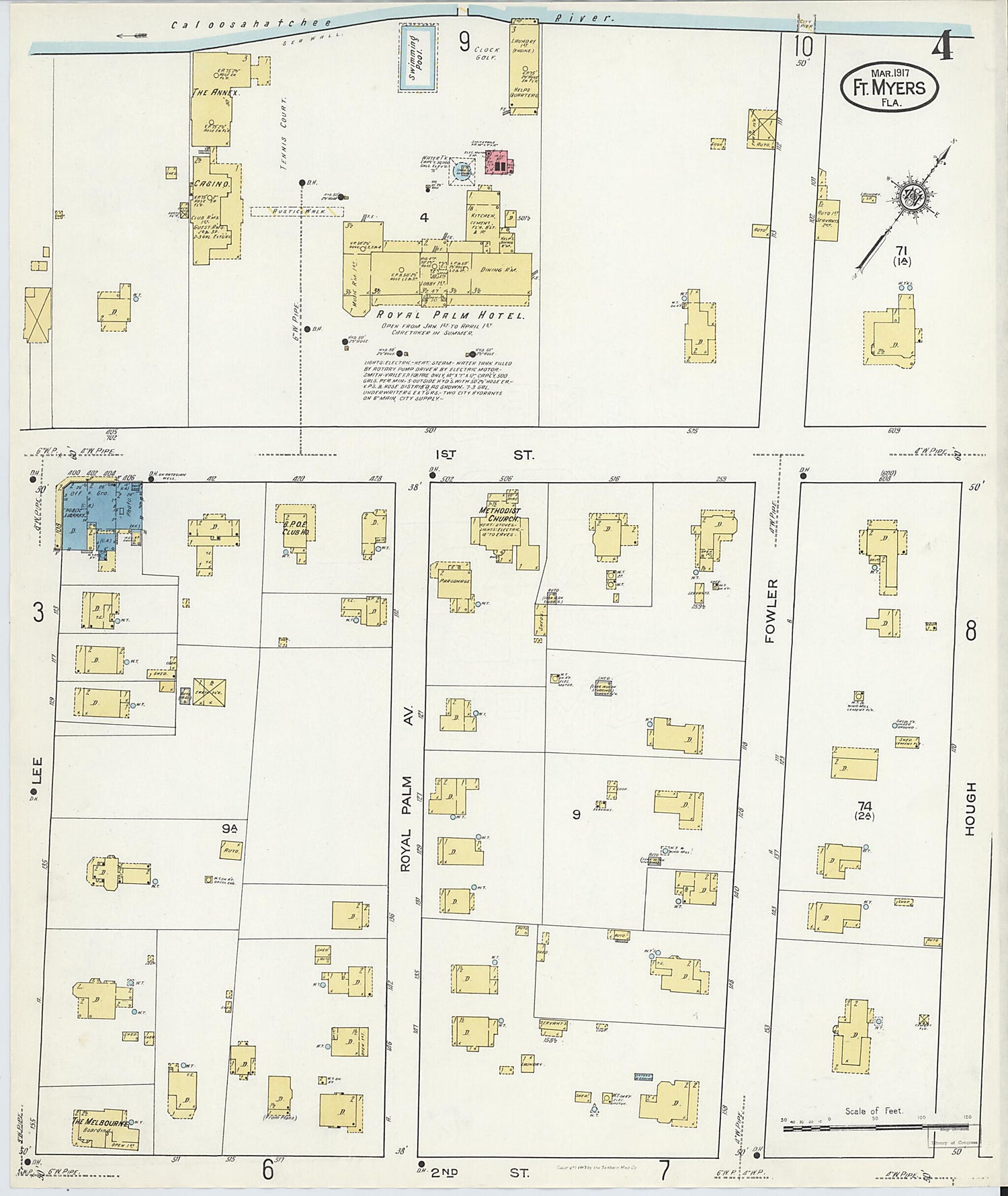 This old map of Fort Myers, Lee County, Florida was created by Sanborn Map Company in 1917