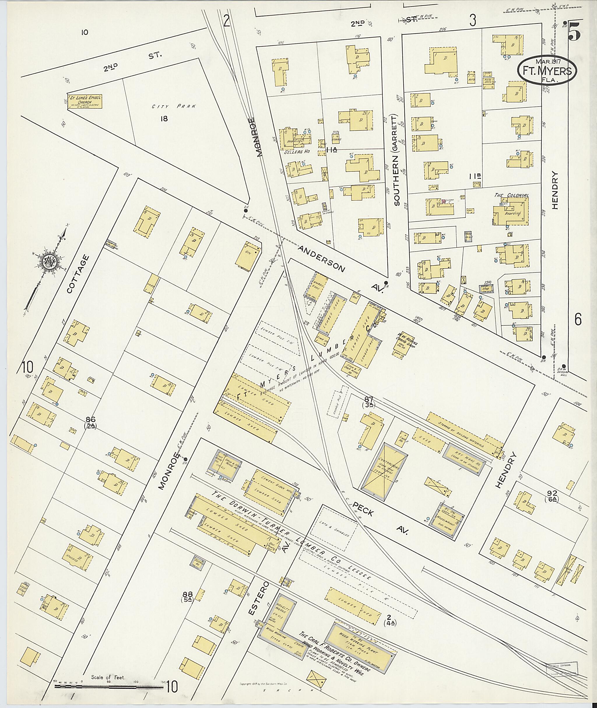 This old map of Fort Myers, Lee County, Florida was created by Sanborn Map Company in 1917