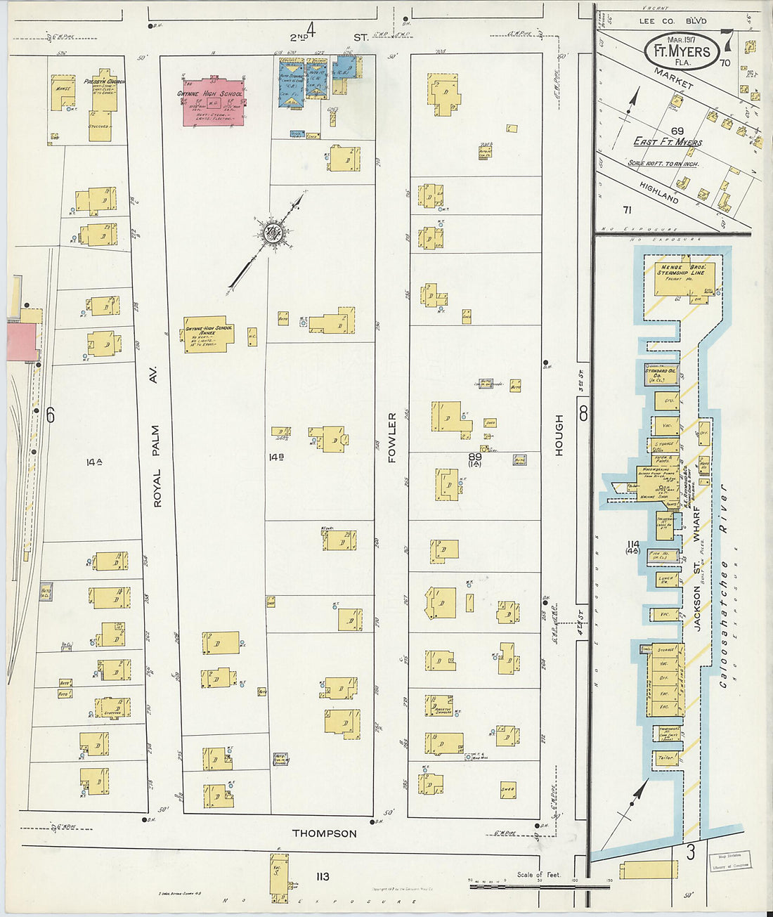 This old map of Fort Myers, Lee County, Florida was created by Sanborn Map Company in 1917