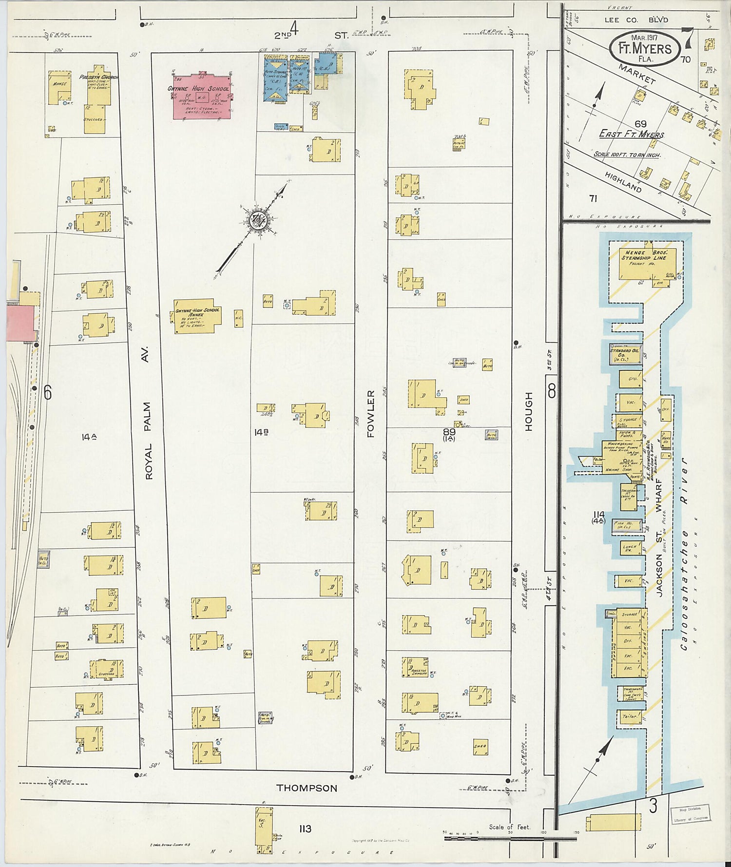 This old map of Fort Myers, Lee County, Florida was created by Sanborn Map Company in 1917