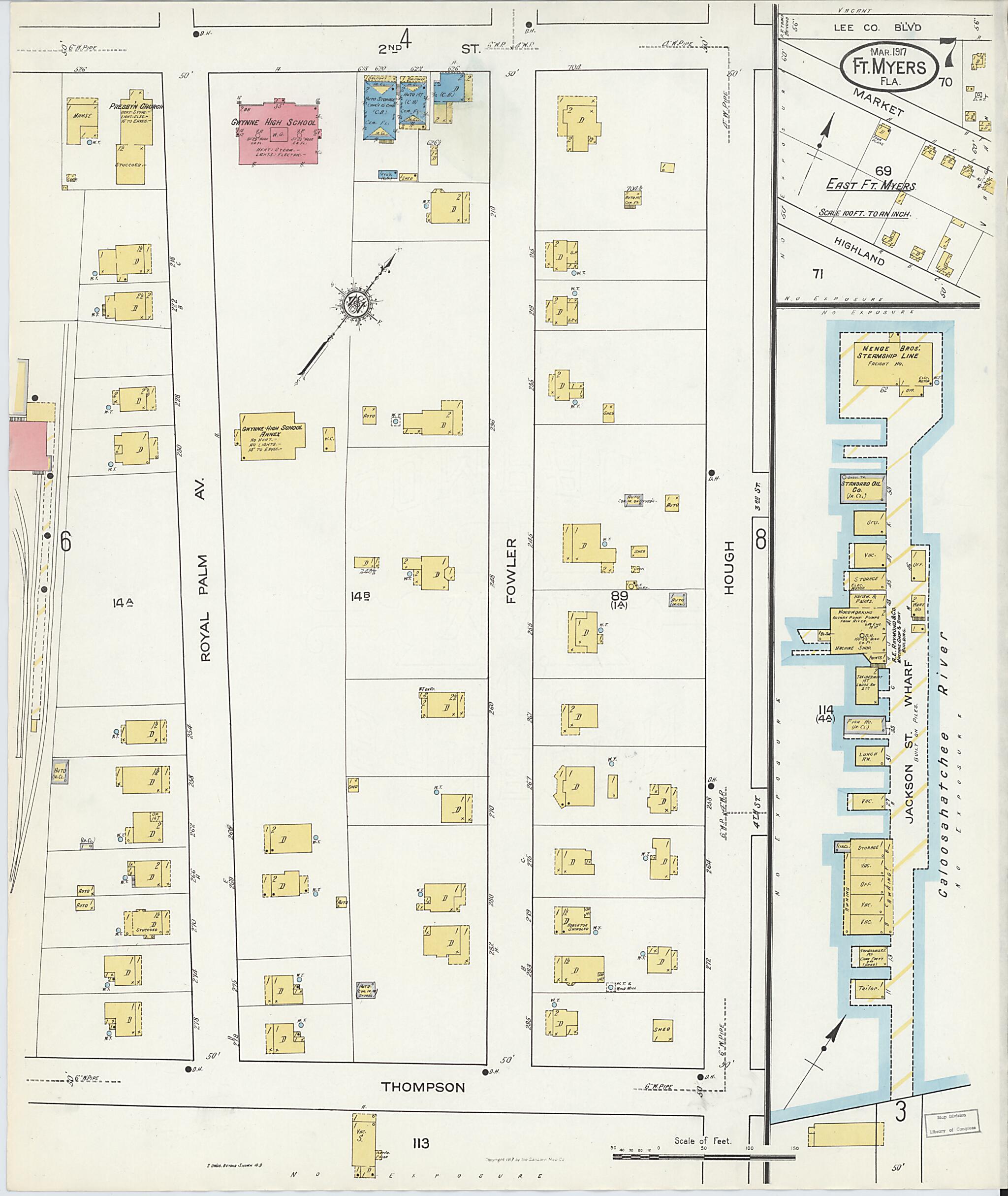 This old map of Fort Myers, Lee County, Florida was created by Sanborn Map Company in 1917